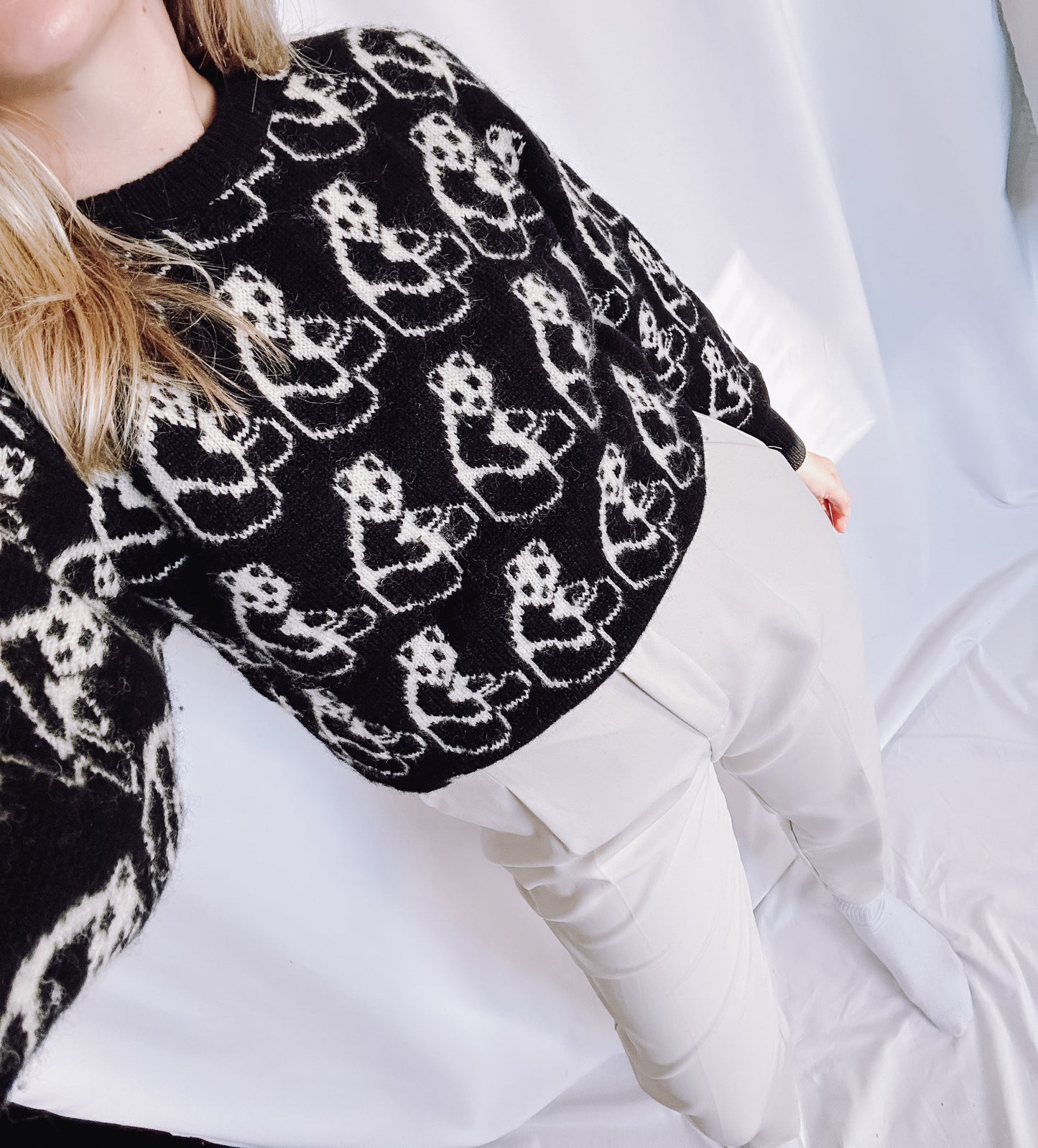 Vintage Pure Wool Panda Print Sweater, Pure Wool Crewneck, Sz. M