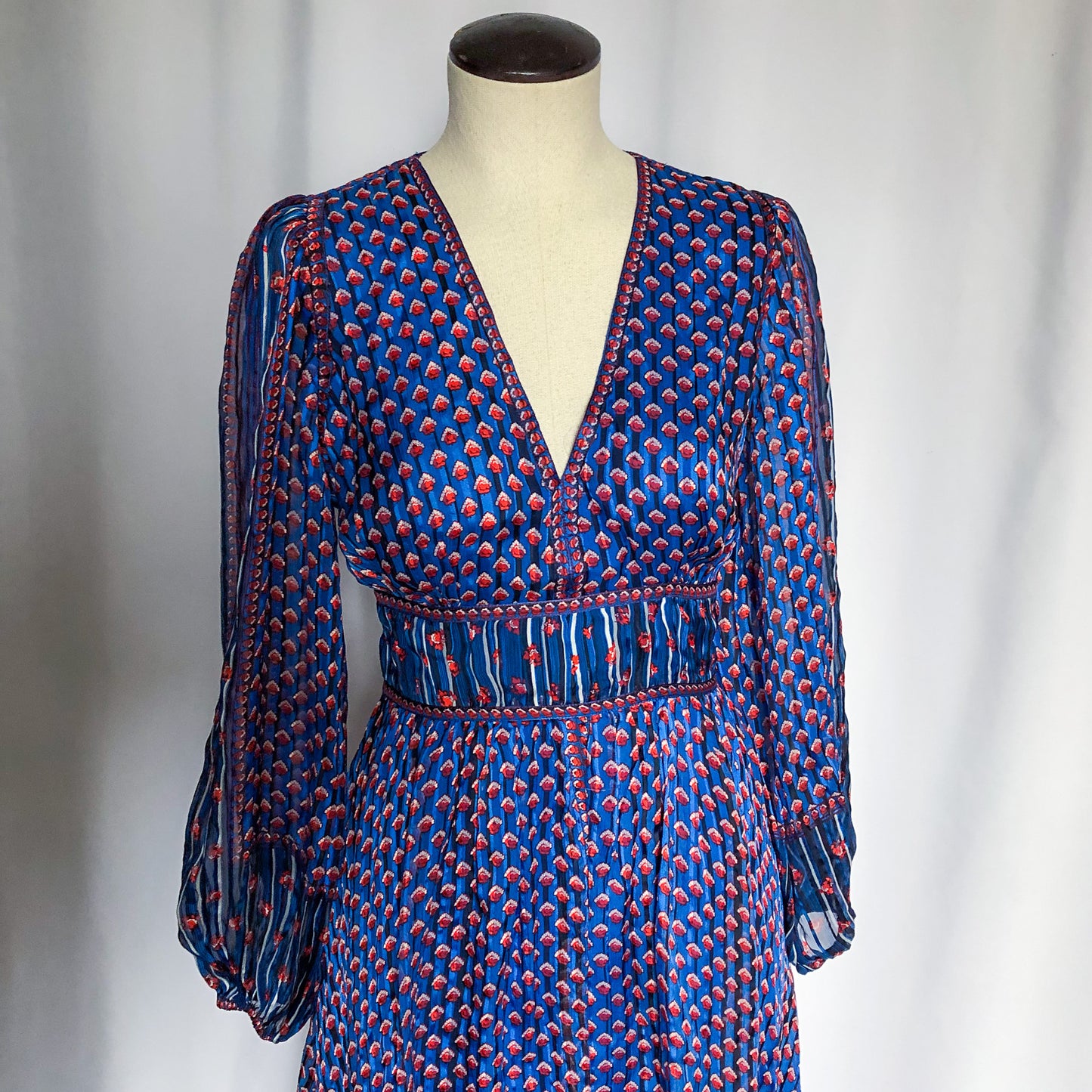 ULLA JOHNSON, Blue Silk Midi Dress, Sz. 6