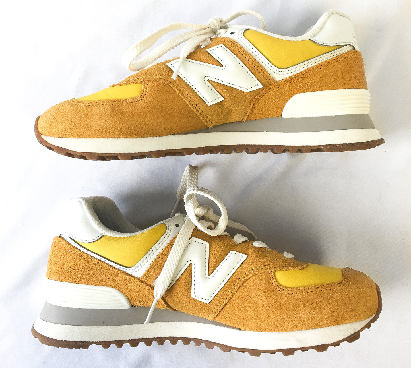 New Balance 574 Gold Suede Sneakers, Men's Sz. 6.5, Women's Sz. 8