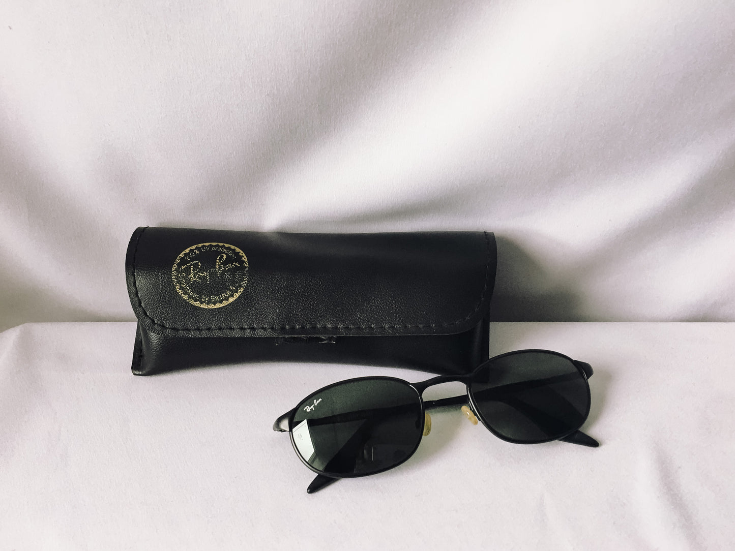 Vintage Black Oval Framed Ray Ban Sunglasses with Case, Style B & L