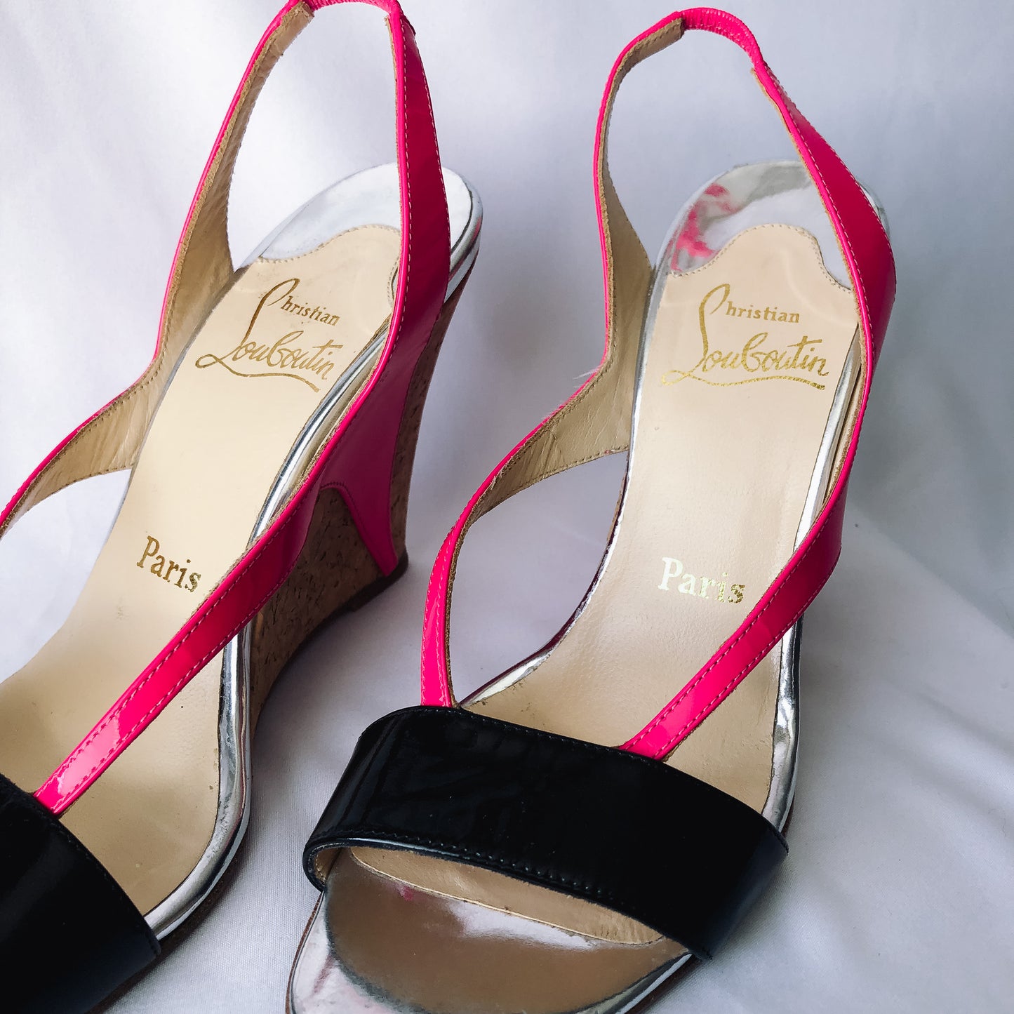 Authenticated CHRISTIAN LOUBOUTIN Yasmine Cork Wedge Sandals, Sz. 38