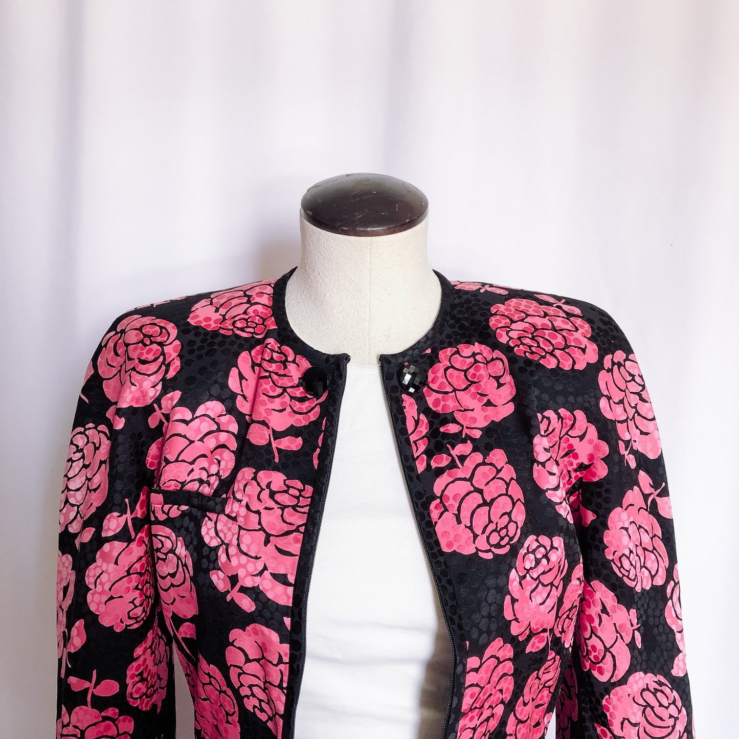 Vintage 80s VALENTINO NIGHT Silk Pink Floral Suit Set, Sz. 10