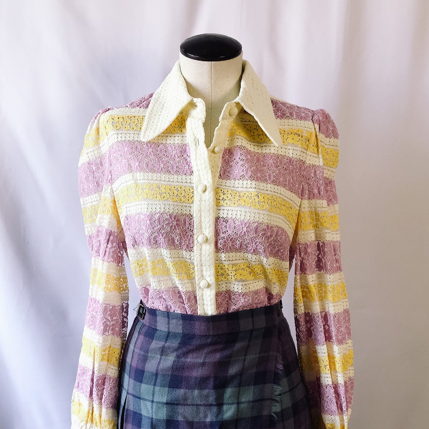 Lace Striped ZIMMERMANN Purple and Yellow Guipure Lace Blouse, Sz. 1
