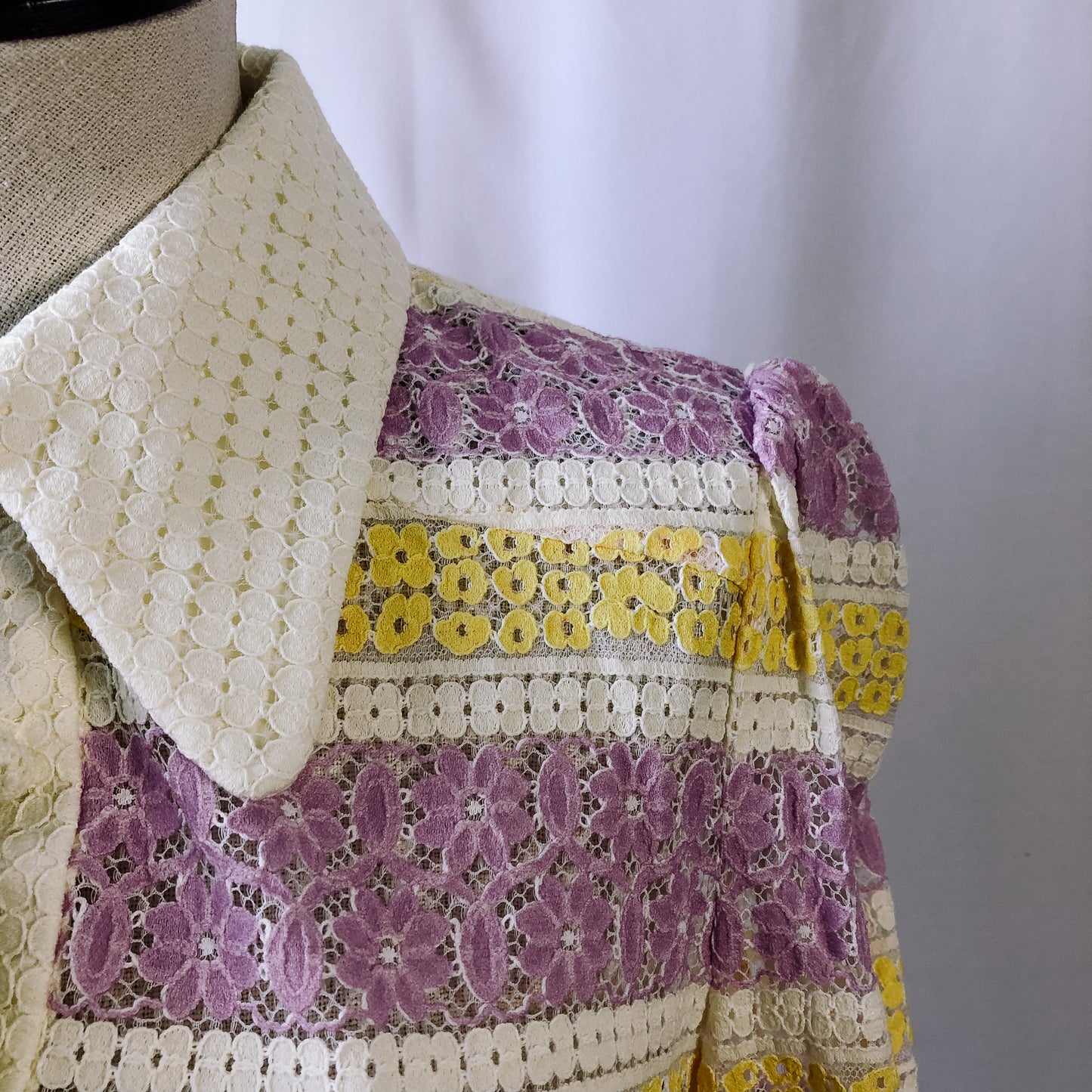 Lace Striped ZIMMERMANN Purple and Yellow Guipure Lace Blouse, Sz. 1