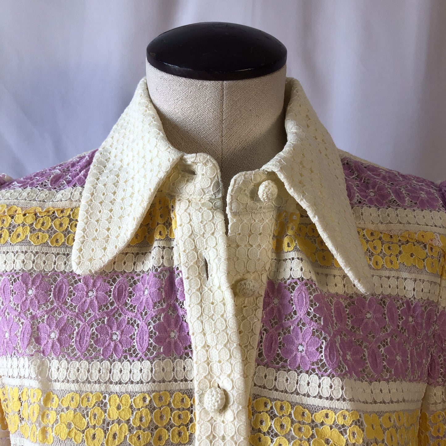 Lace Striped ZIMMERMANN Purple and Yellow Guipure Lace Blouse, Sz. 1