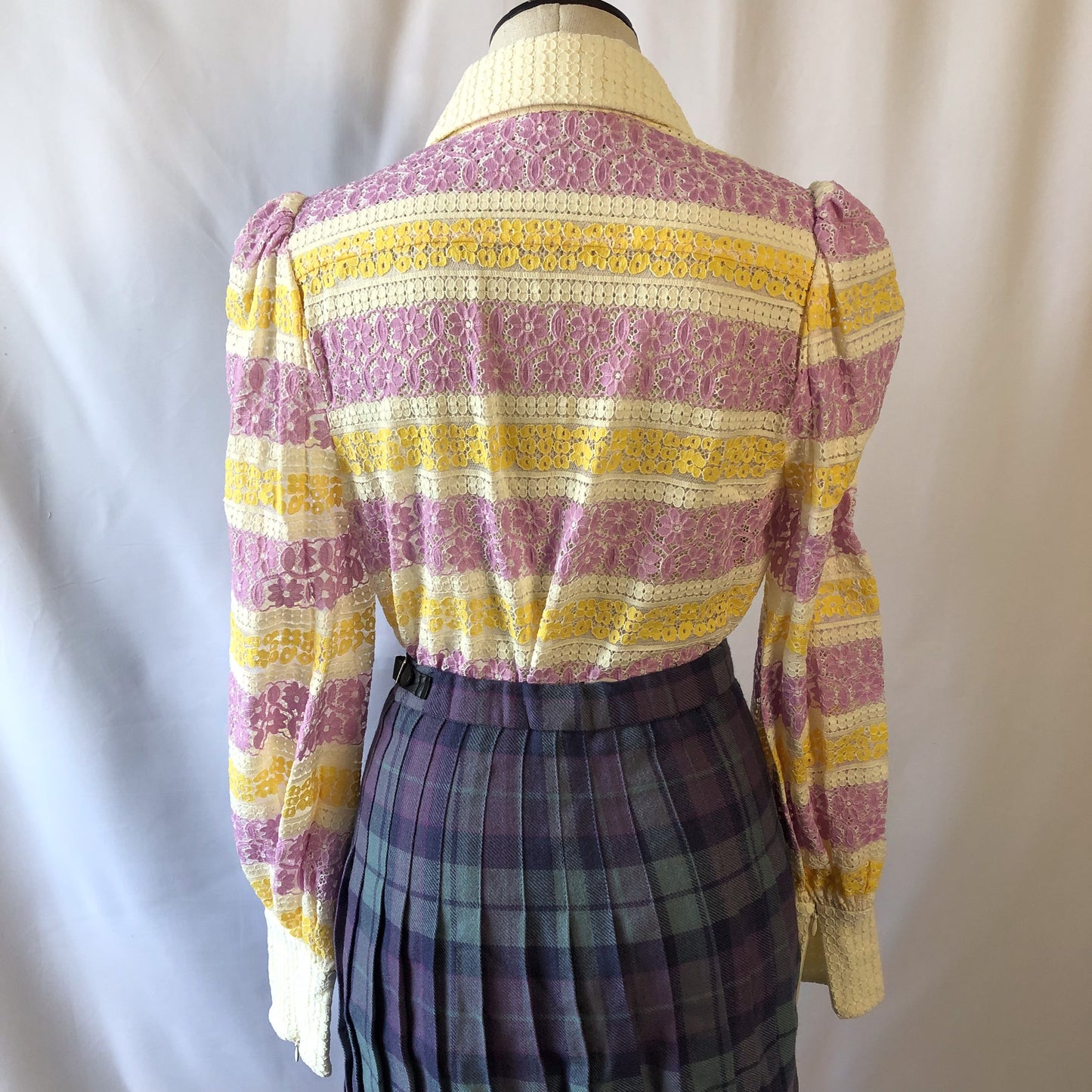 Lace Striped ZIMMERMANN Purple and Yellow Guipure Lace Blouse, Sz. 1