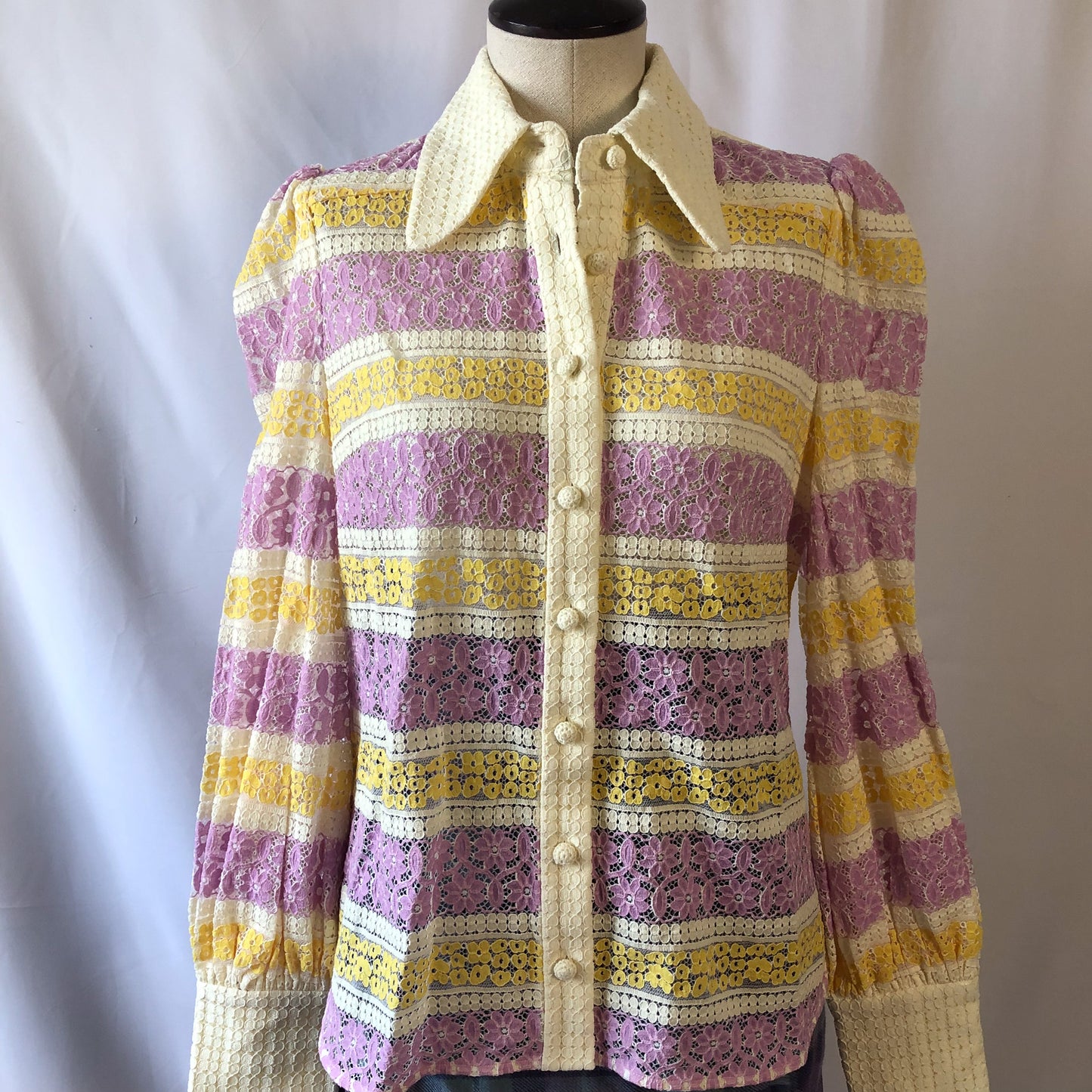 Lace Striped ZIMMERMANN Purple and Yellow Guipure Lace Blouse, Sz. 1