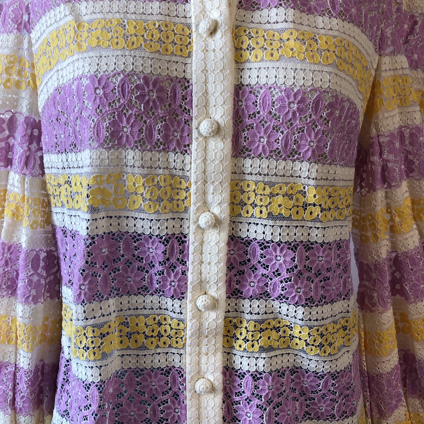 Lace Striped ZIMMERMANN Purple and Yellow Guipure Lace Blouse, Sz. 1