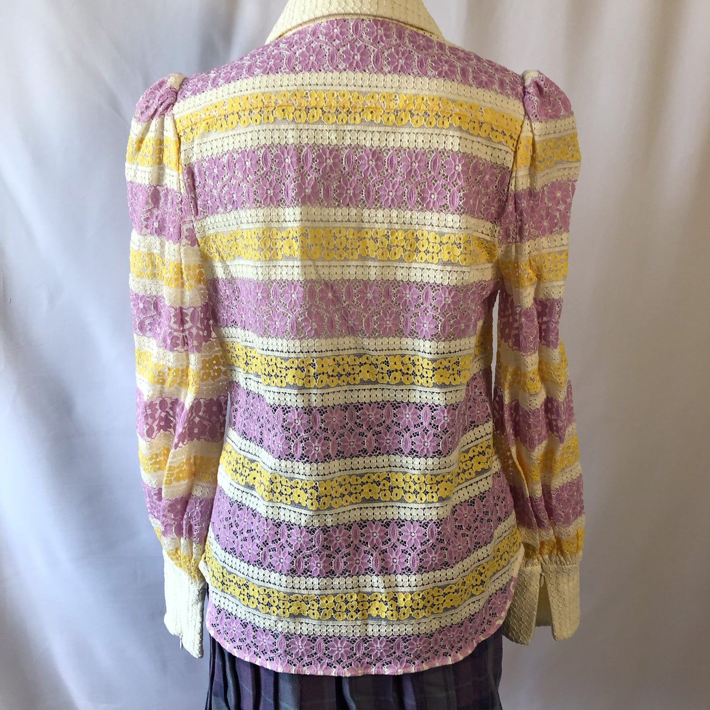 Lace Striped ZIMMERMANN Purple and Yellow Guipure Lace Blouse, Sz. 1