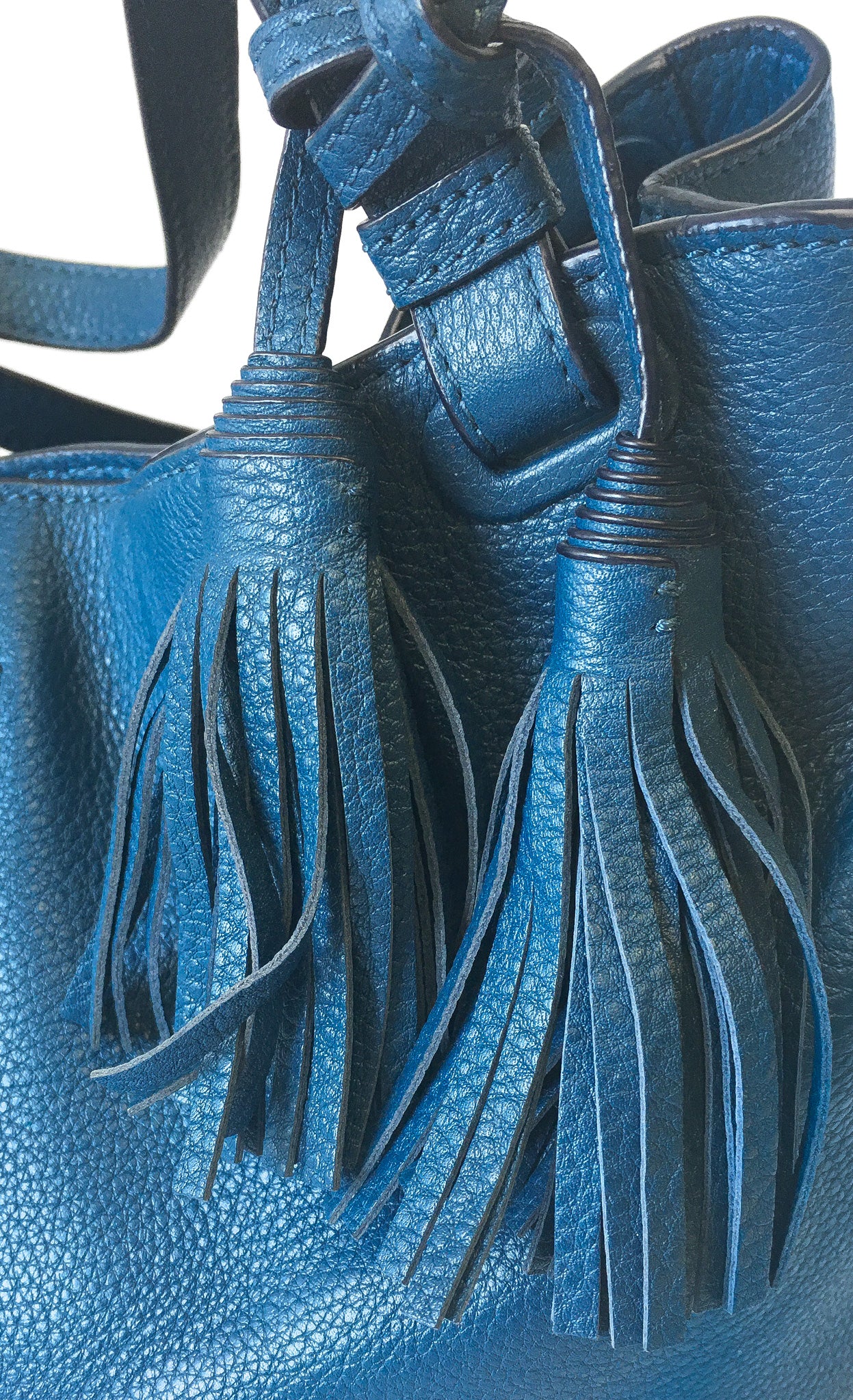 Tory Burch Blue Thea Center Zip Leather Tote Shoulder Shopper Bag