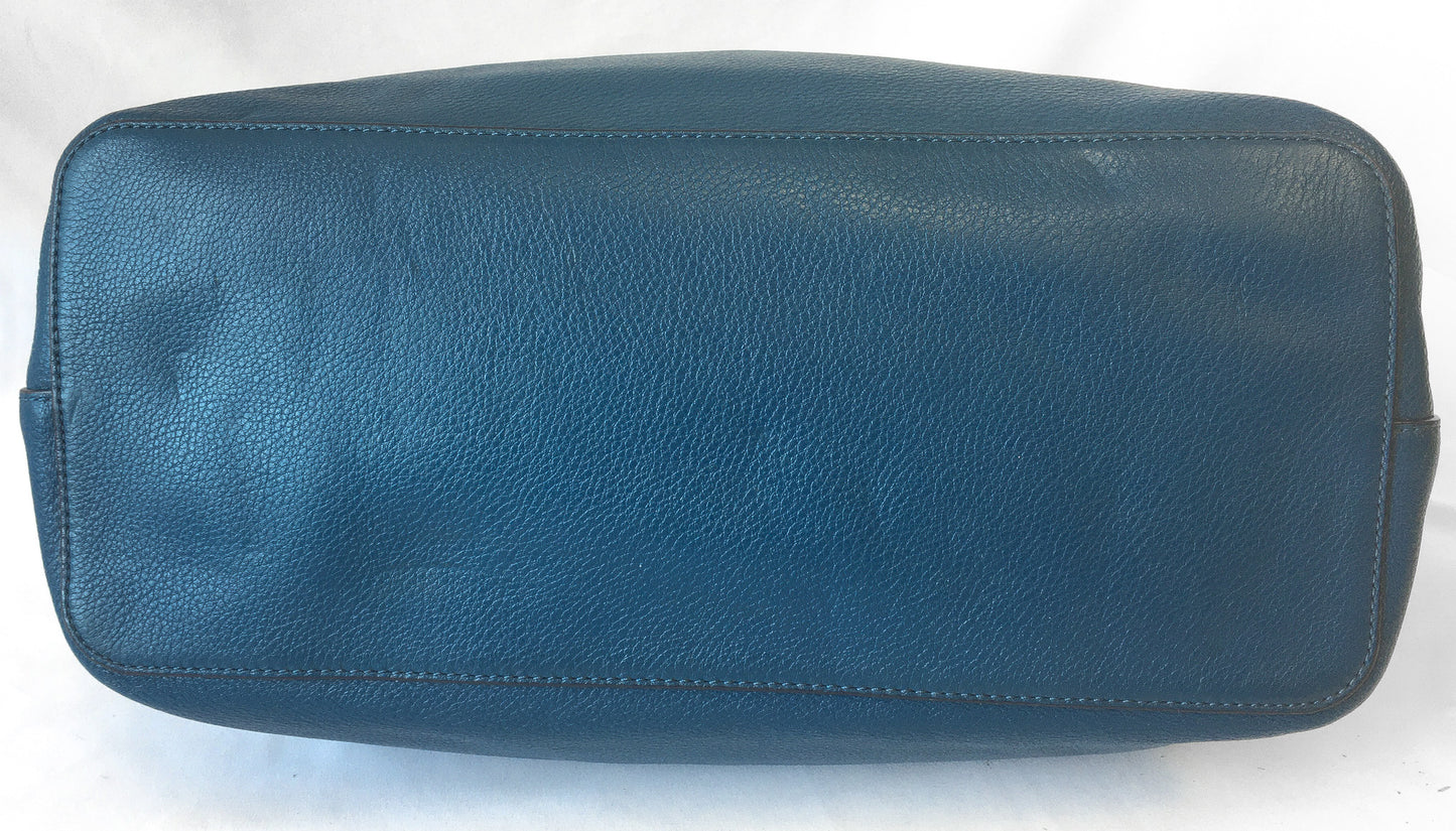 Tory Burch Blue Thea Center Zip Leather Tote Shoulder Shopper Bag