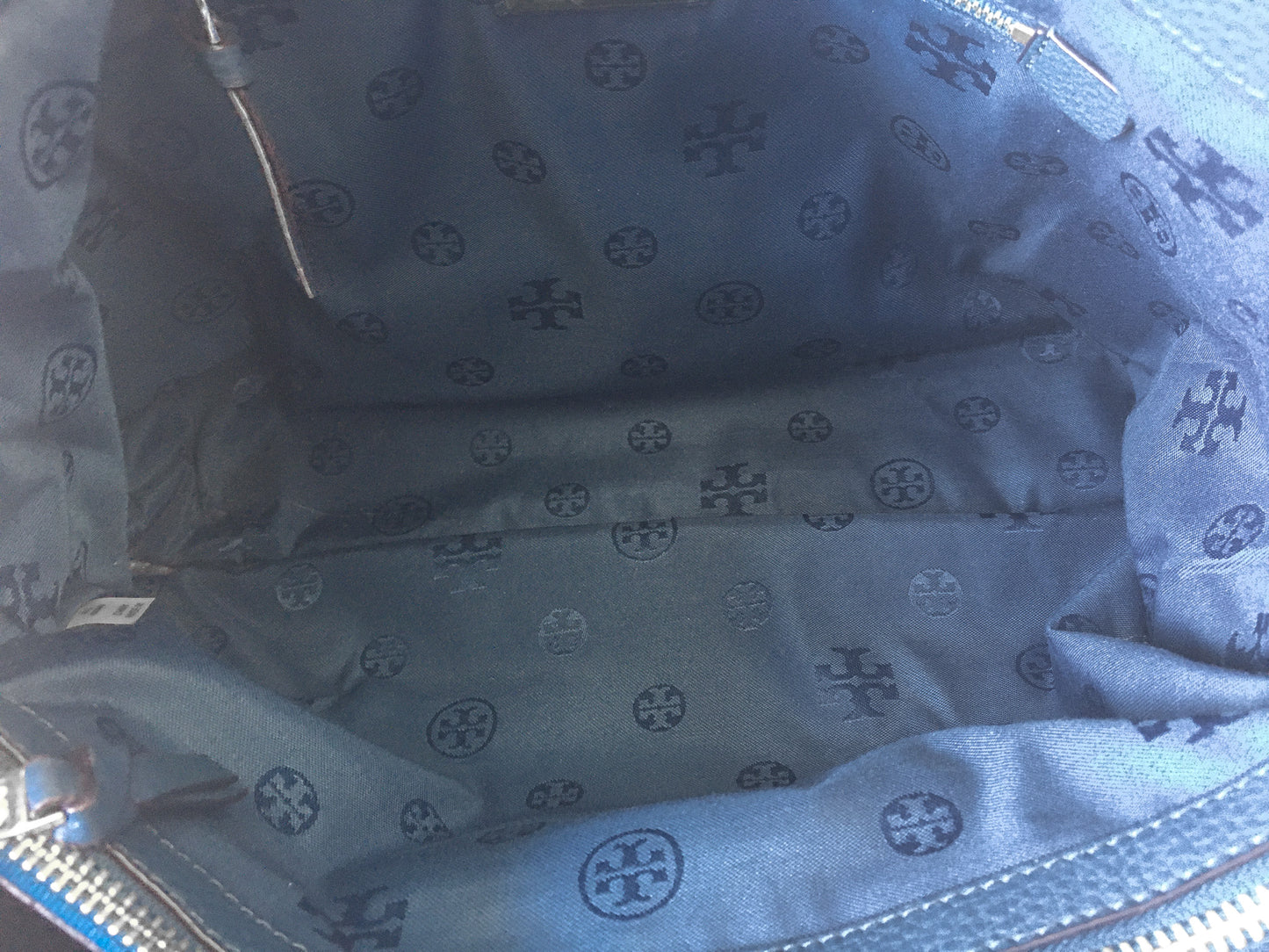 Tory Burch Blue Thea Center Zip Leather Tote Shoulder Shopper Bag