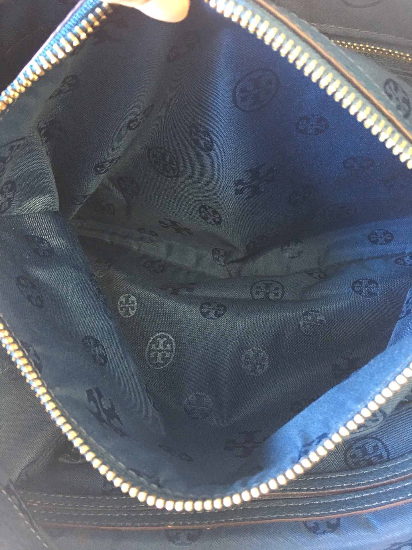 Tory Burch Blue Thea Center Zip Leather Tote Shoulder Shopper Bag