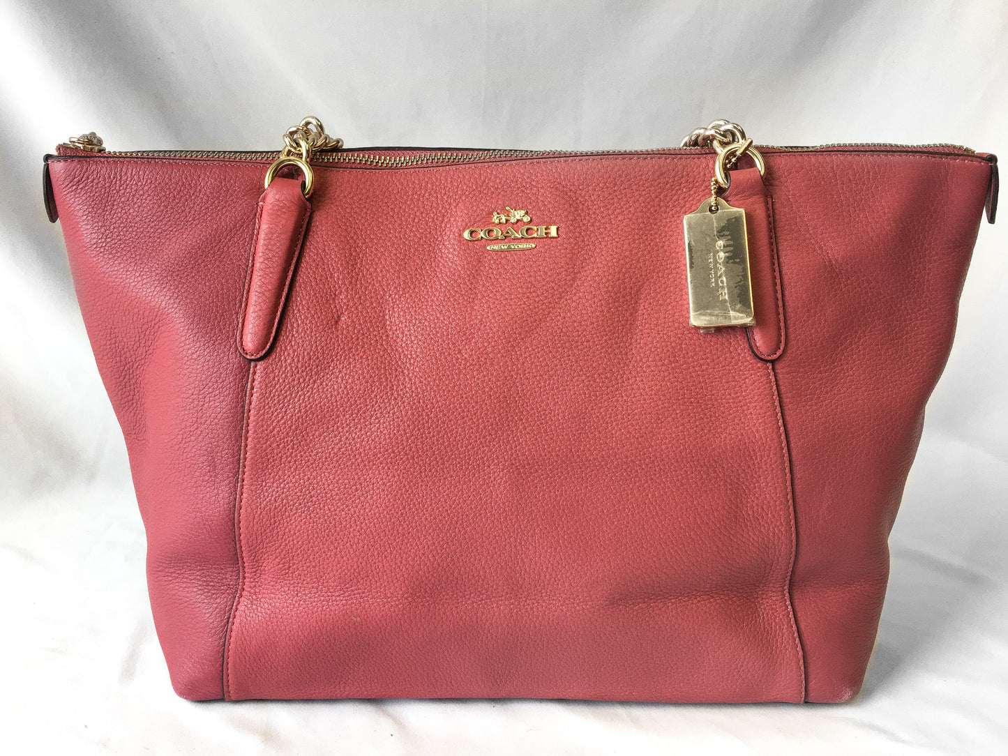 Coach Ava Pink Chain Leather Tote Shoulder Bag F22211