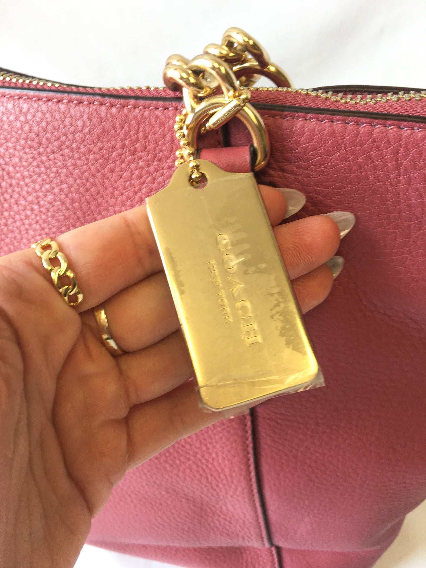 Coach Ava Pink Chain Leather Tote Shoulder Bag F22211