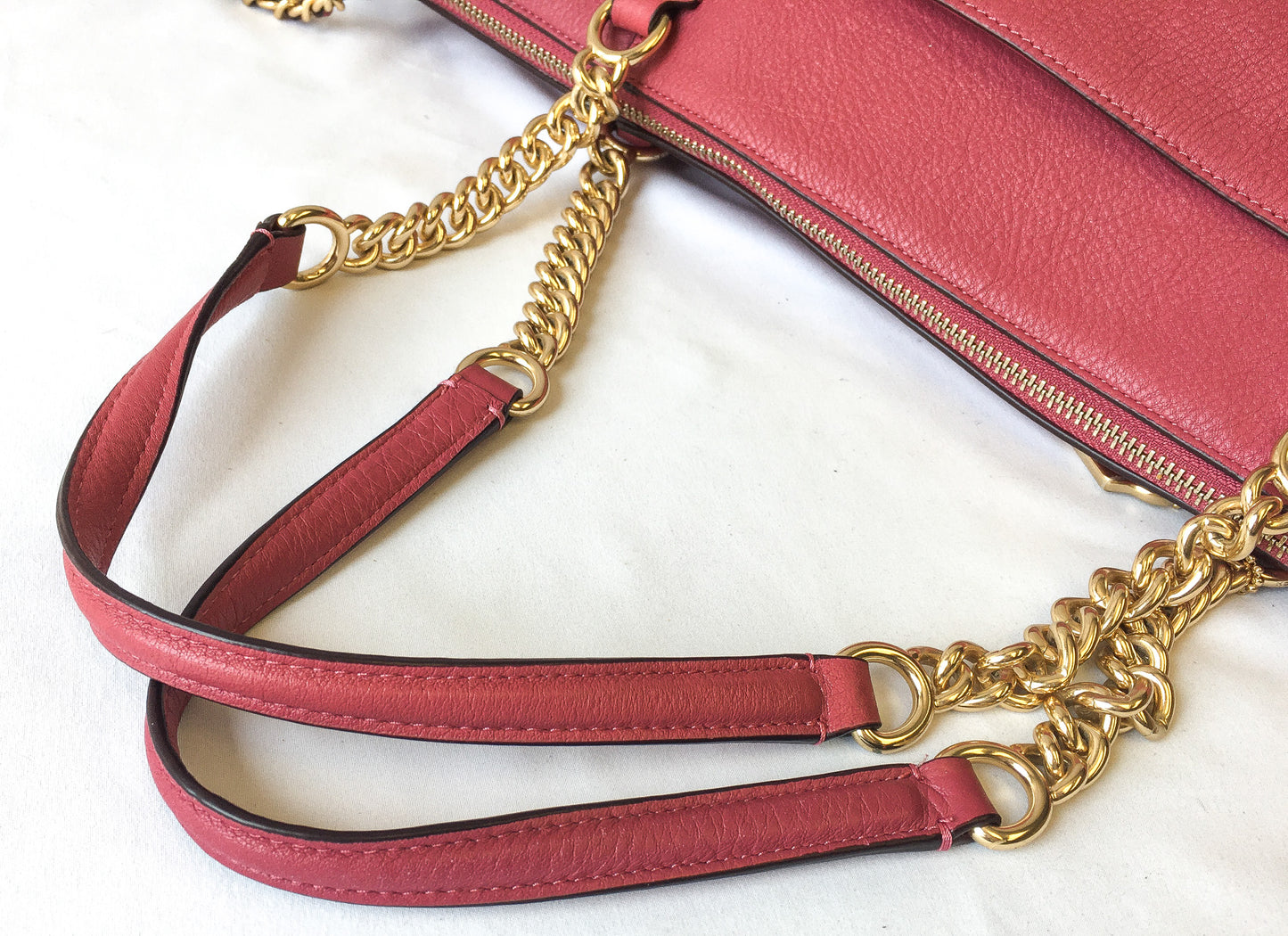 Coach Ava Pink Chain Leather Tote Shoulder Bag F22211