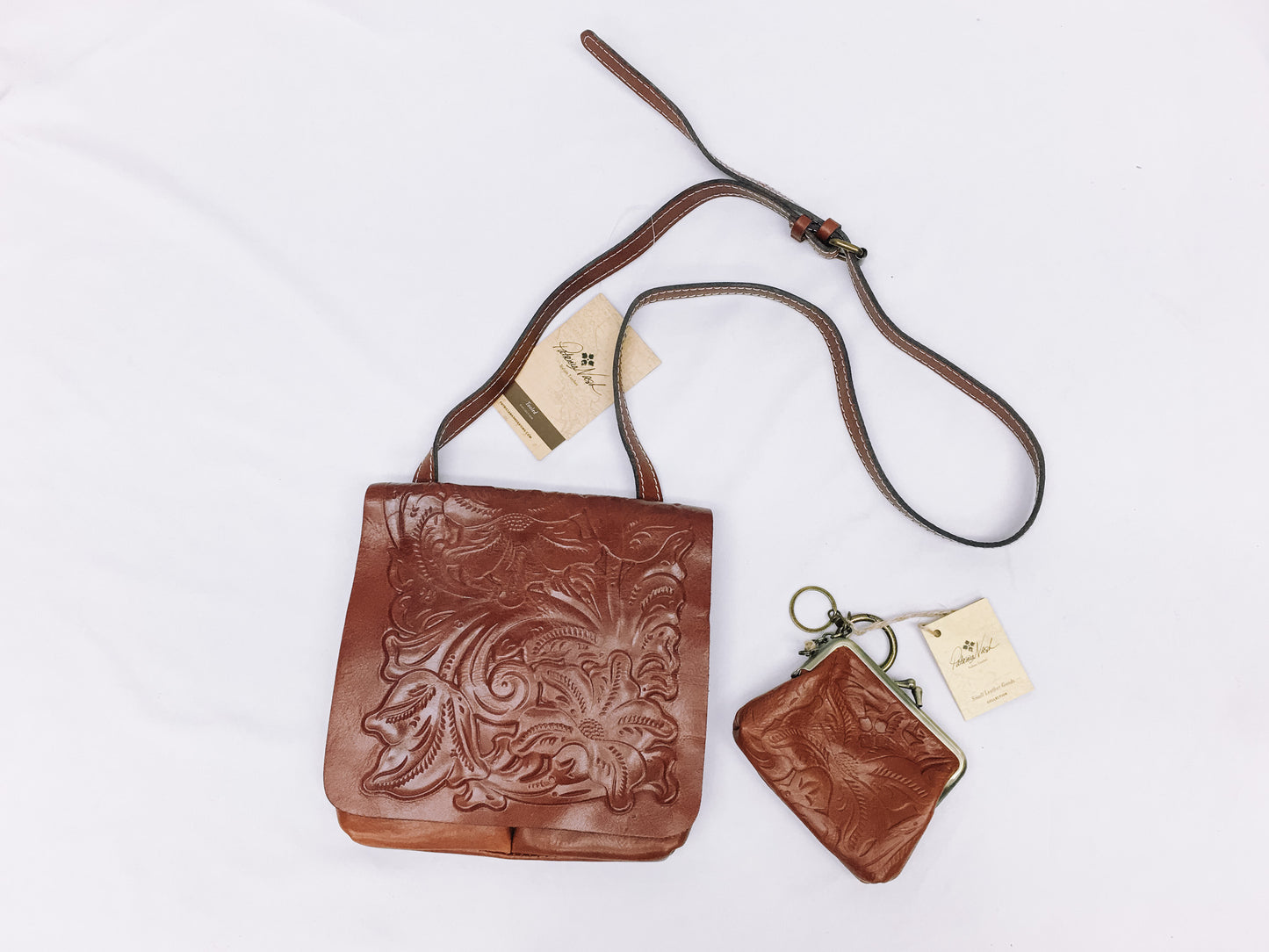 NWT Patricia Nash Granada Tooled Genuine Leather Purse & Coin Purse, Tooled Leather Crossbody