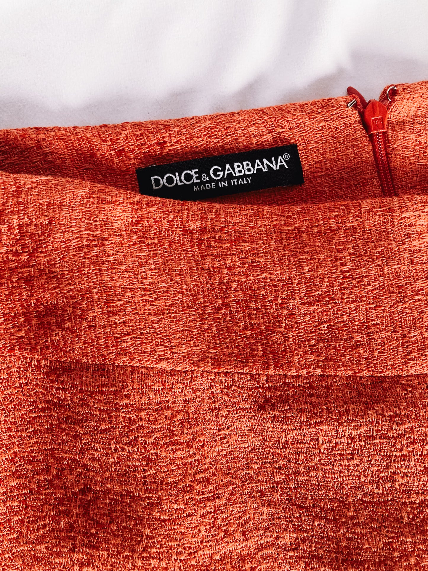 Vintage Dolce & Gabbana Orange Linen Blend Pencil Skirt, Sz. 44