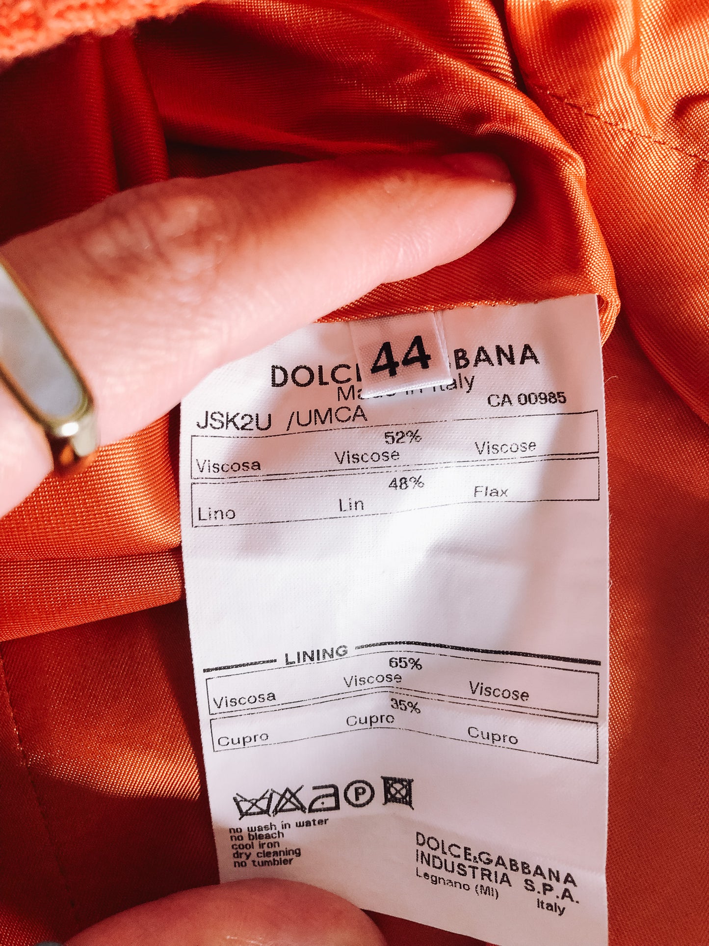 Vintage Dolce & Gabbana Orange Linen Blend Pencil Skirt, Sz. 44