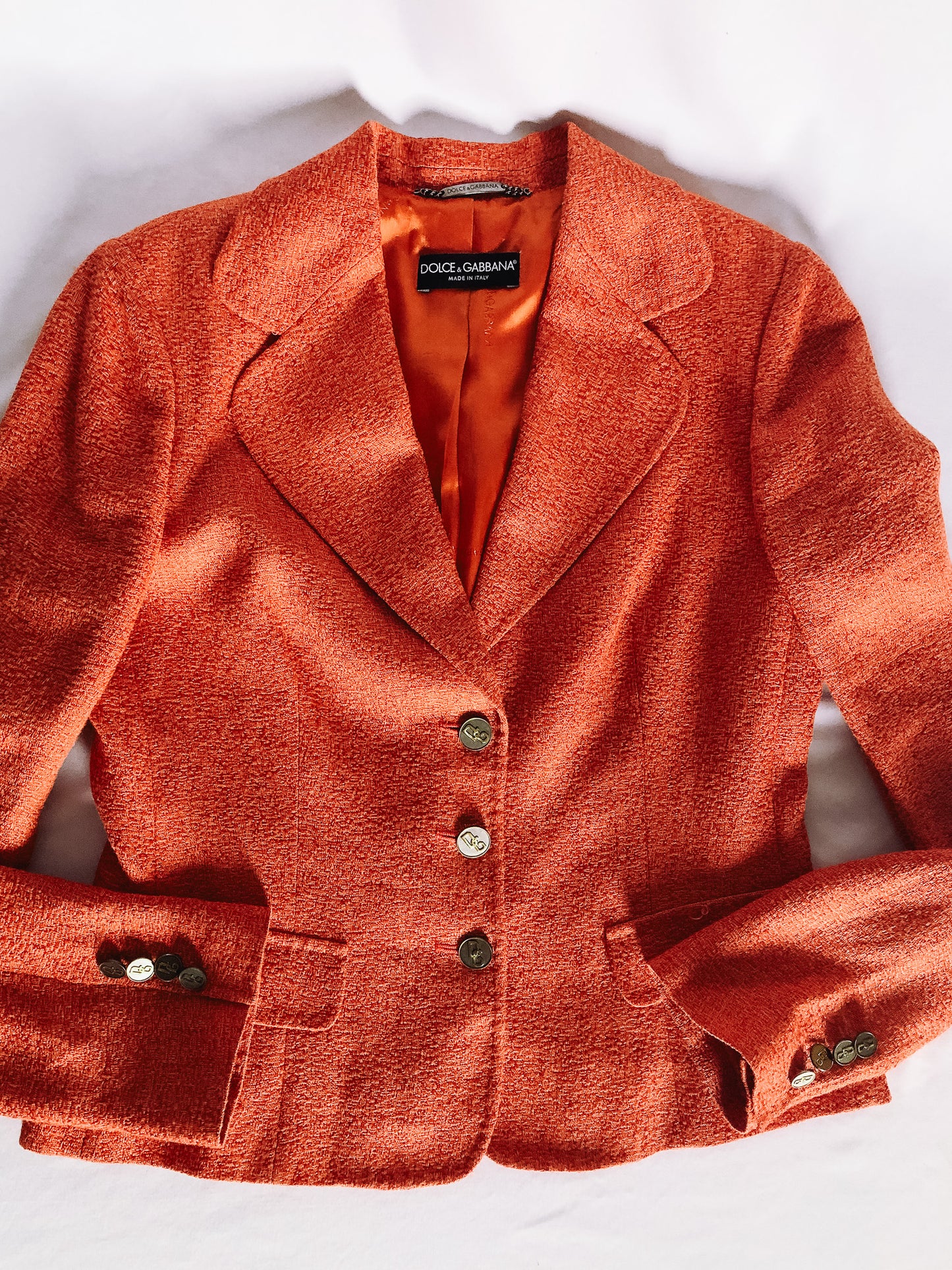 Vintage Dolce & Gabbana Orange Linen Blend Blazer Jacket, Sz. 46