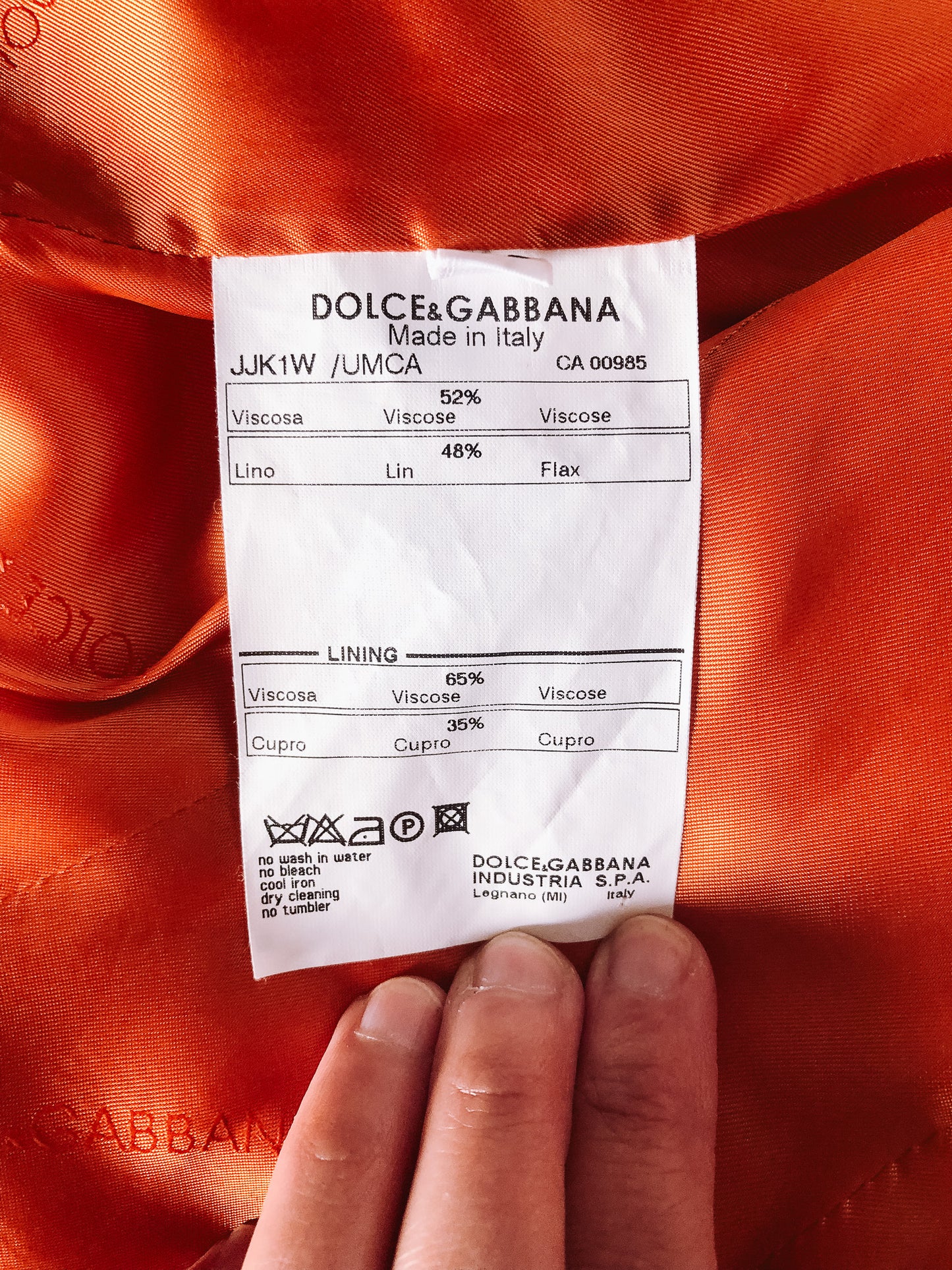 Vintage Dolce & Gabbana Orange Linen Blend Blazer Jacket, Sz. 46
