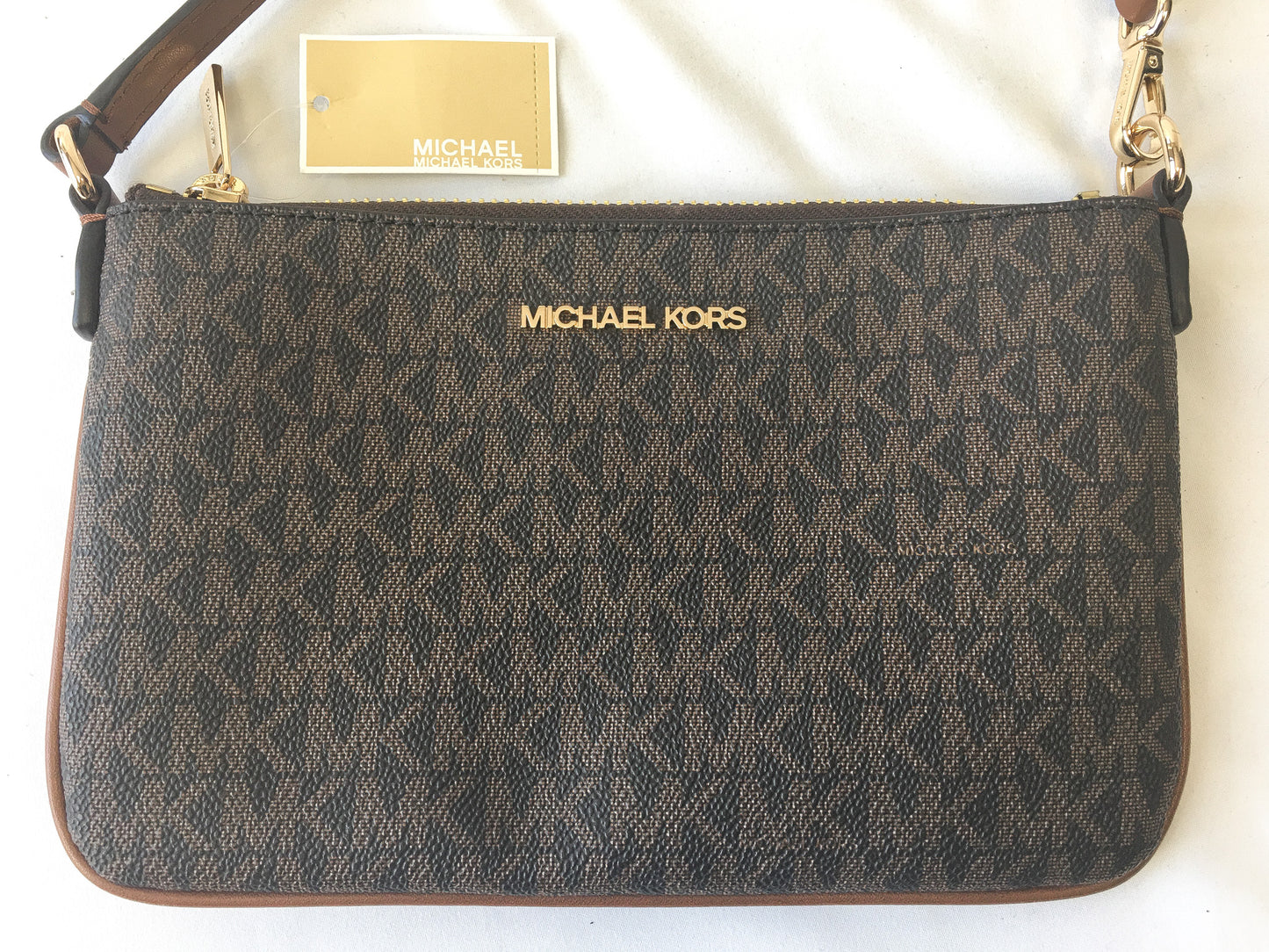 NWT Michael Kors Jet Set Brown Travel Pouch Wristlet Mini Bag