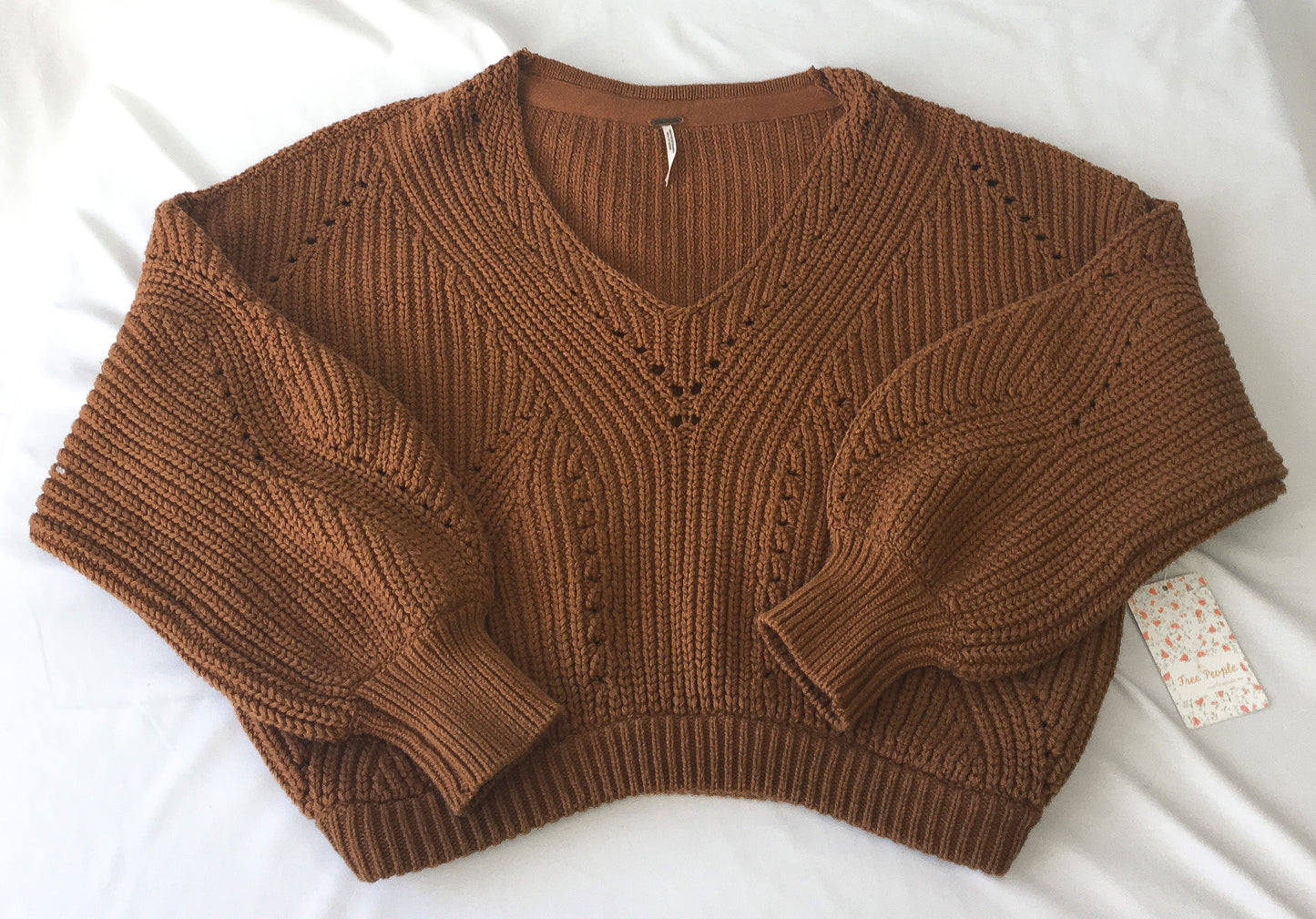 NWT Free People Brown Knit V-Neck Sweater, Sz. XS
