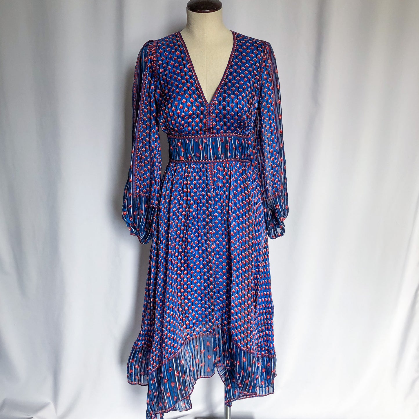 ULLA JOHNSON, Blue Silk Midi Dress, Sz. 6