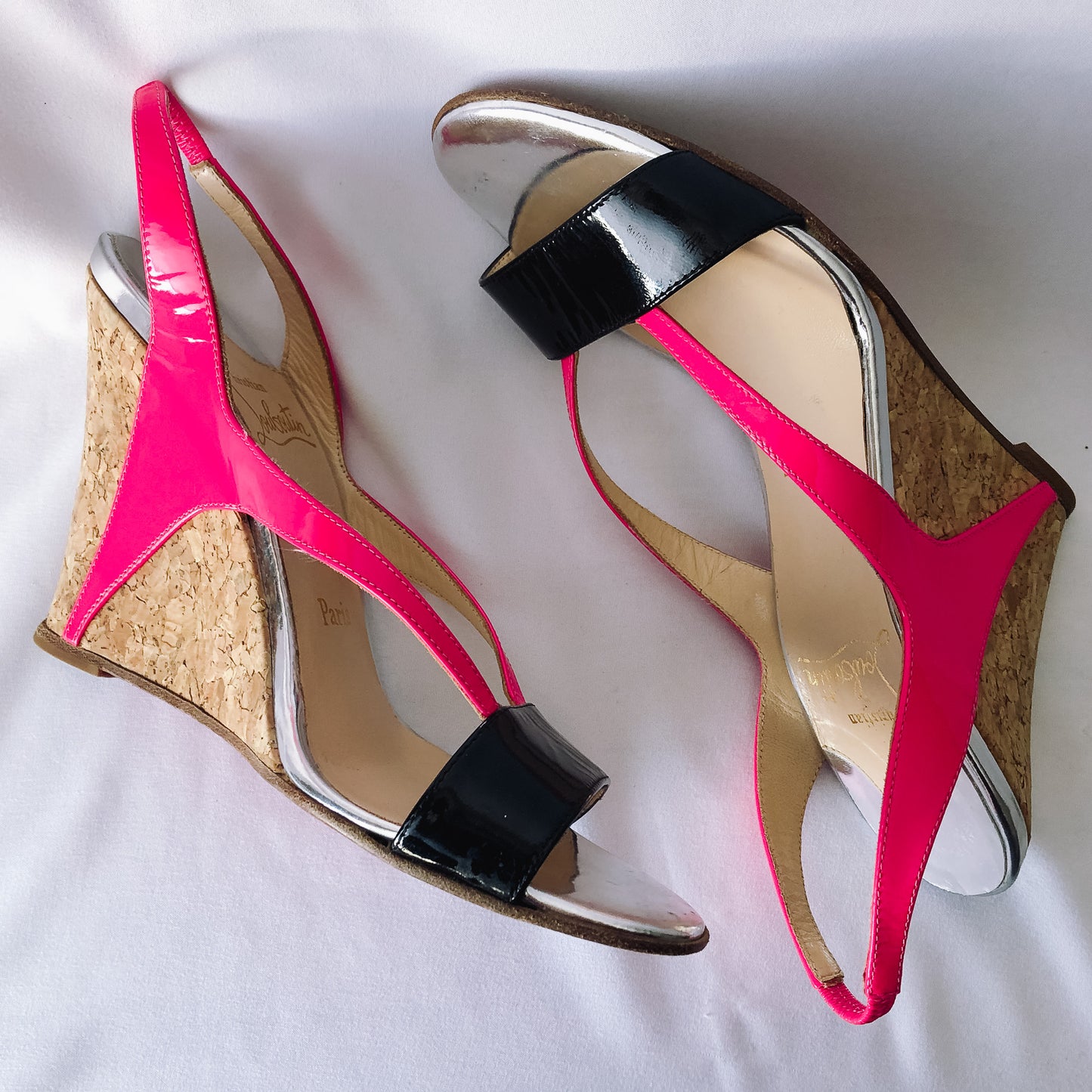 Authenticated CHRISTIAN LOUBOUTIN Yasmine Cork Wedge Sandals, Sz. 38
