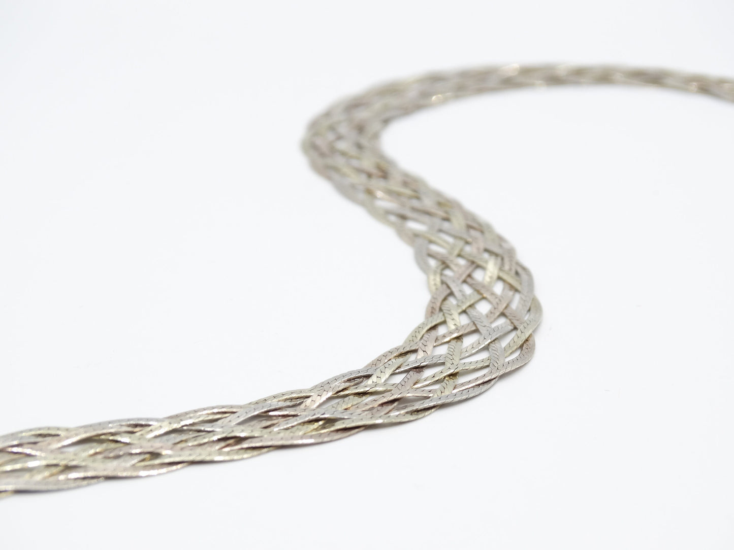 Vintage 925 Silver Braided HERRINGBONE 8 STRAND Necklace, 22in Silver Herringbone Chain Necklace, Vintage 925 Braided Chain, Statement Chain