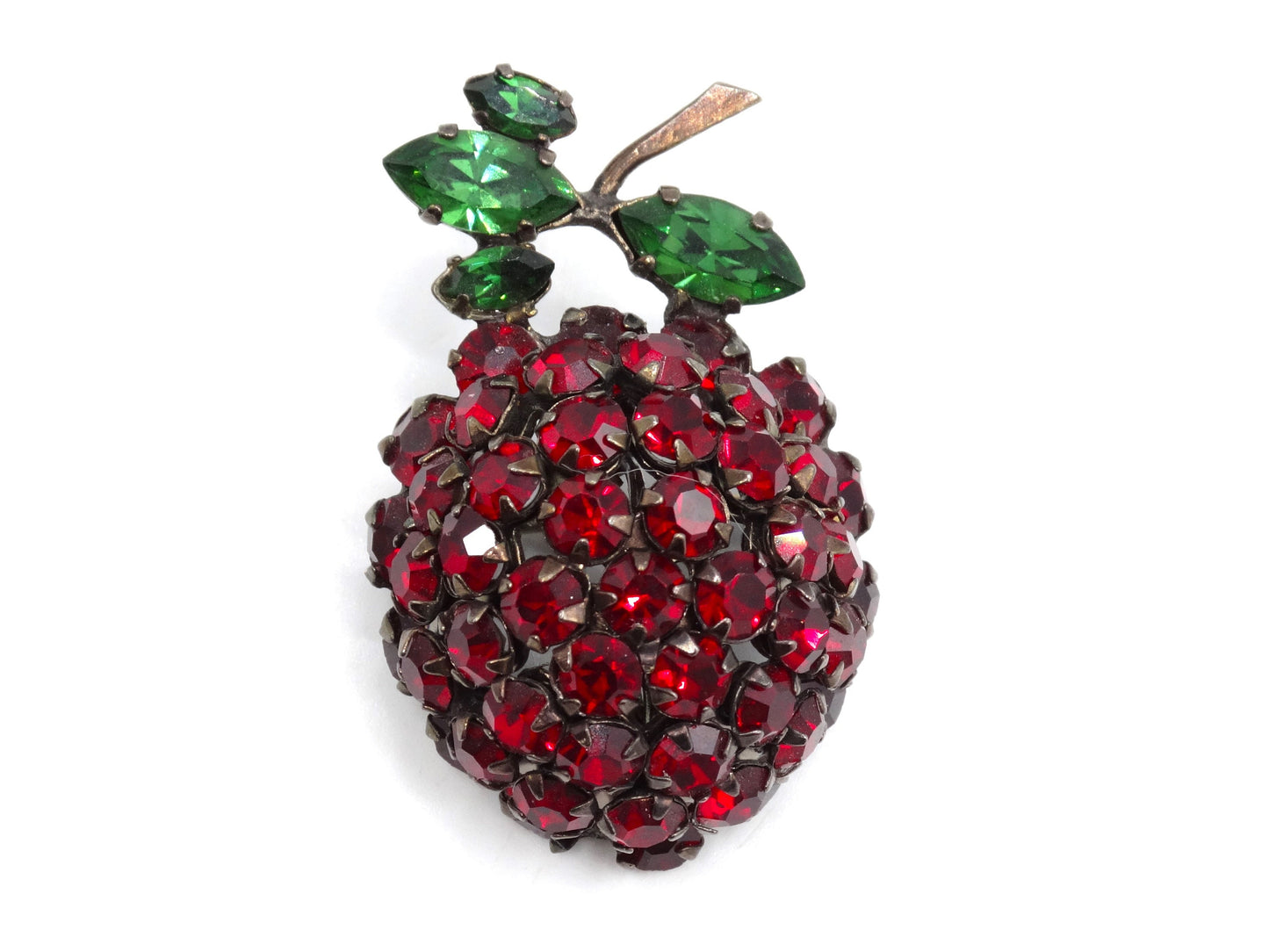 Vintage Marked SCHREINER New York Ruby Red Rhinestone Apple Brooch, Vintage Holiday Collectors Jewelry