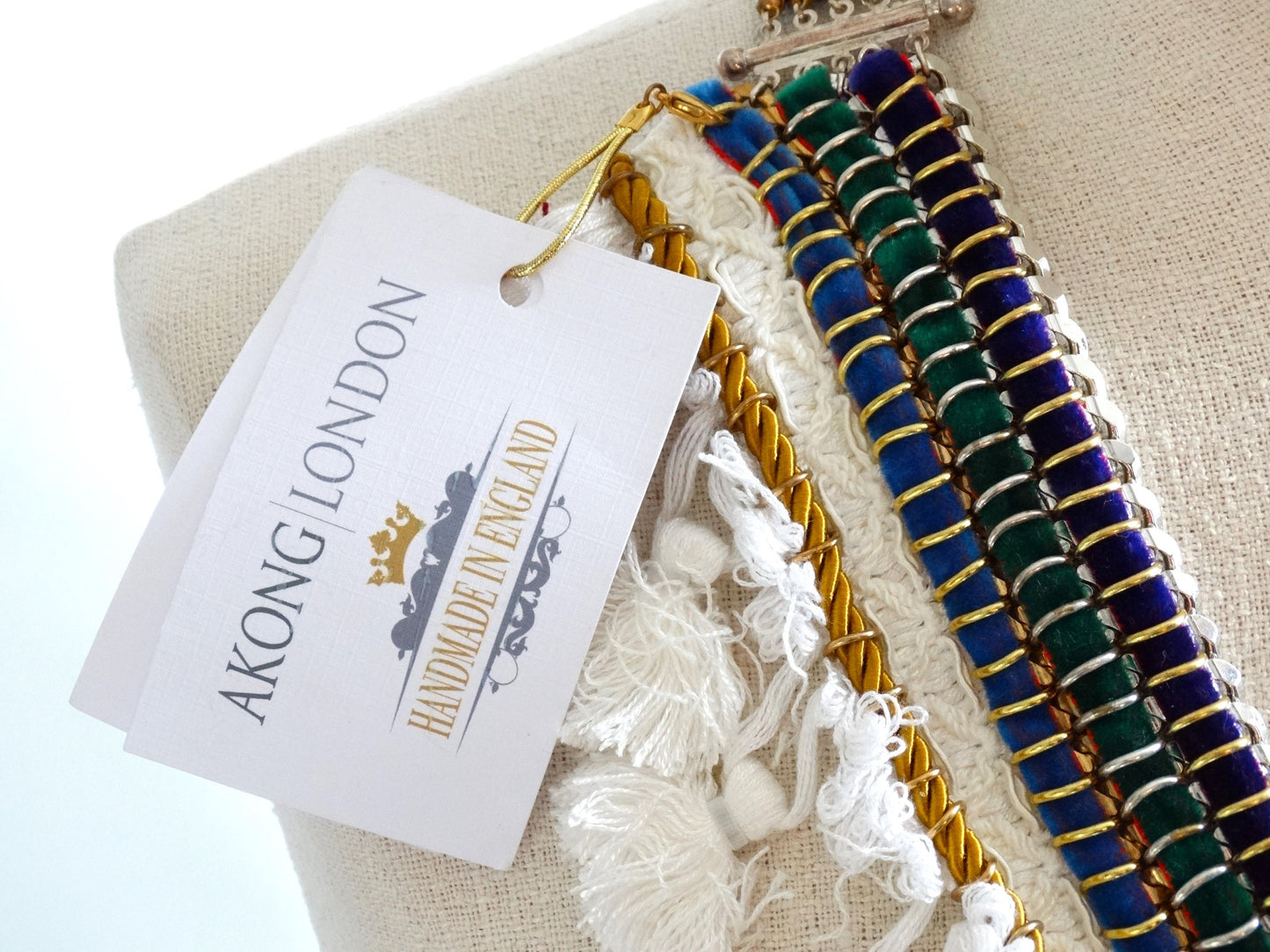 Vintage Inspired AKONG LONDON Multimedia Beaded Velvet Tassel Necklace, Boho Couture Jewelry