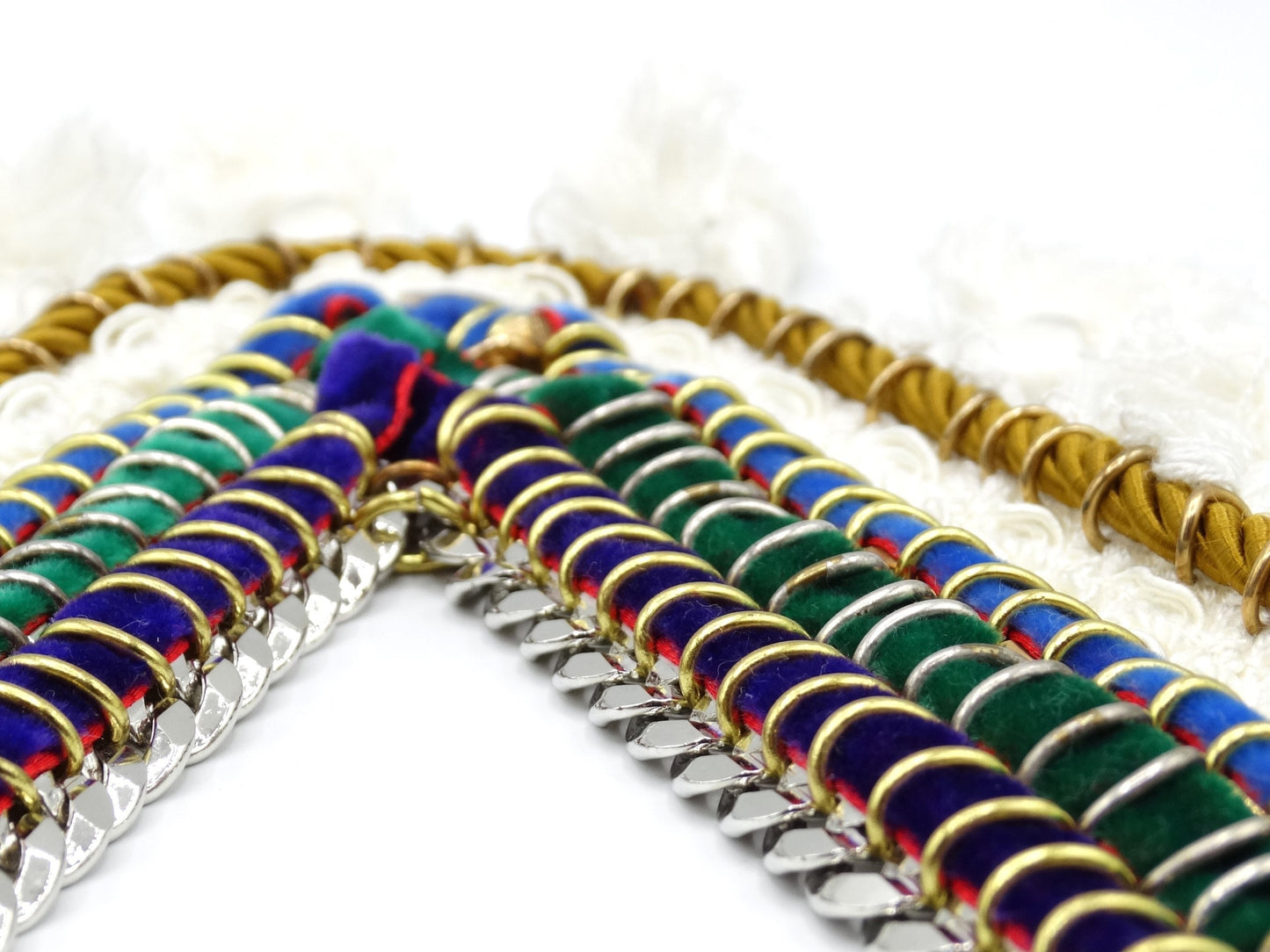 Vintage Inspired AKONG LONDON Multimedia Beaded Velvet Tassel Necklace, Boho Couture Jewelry