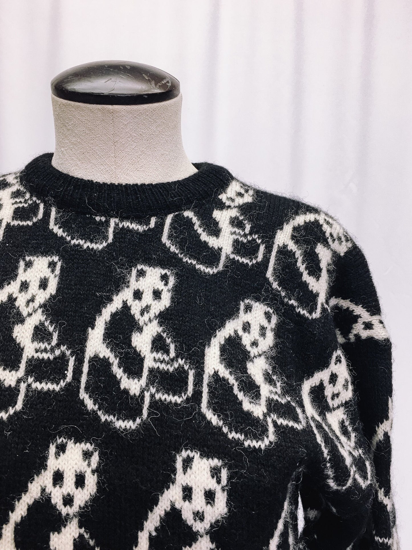 Vintage Pure Wool Panda Print Sweater, Pure Wool Crewneck, Sz. M
