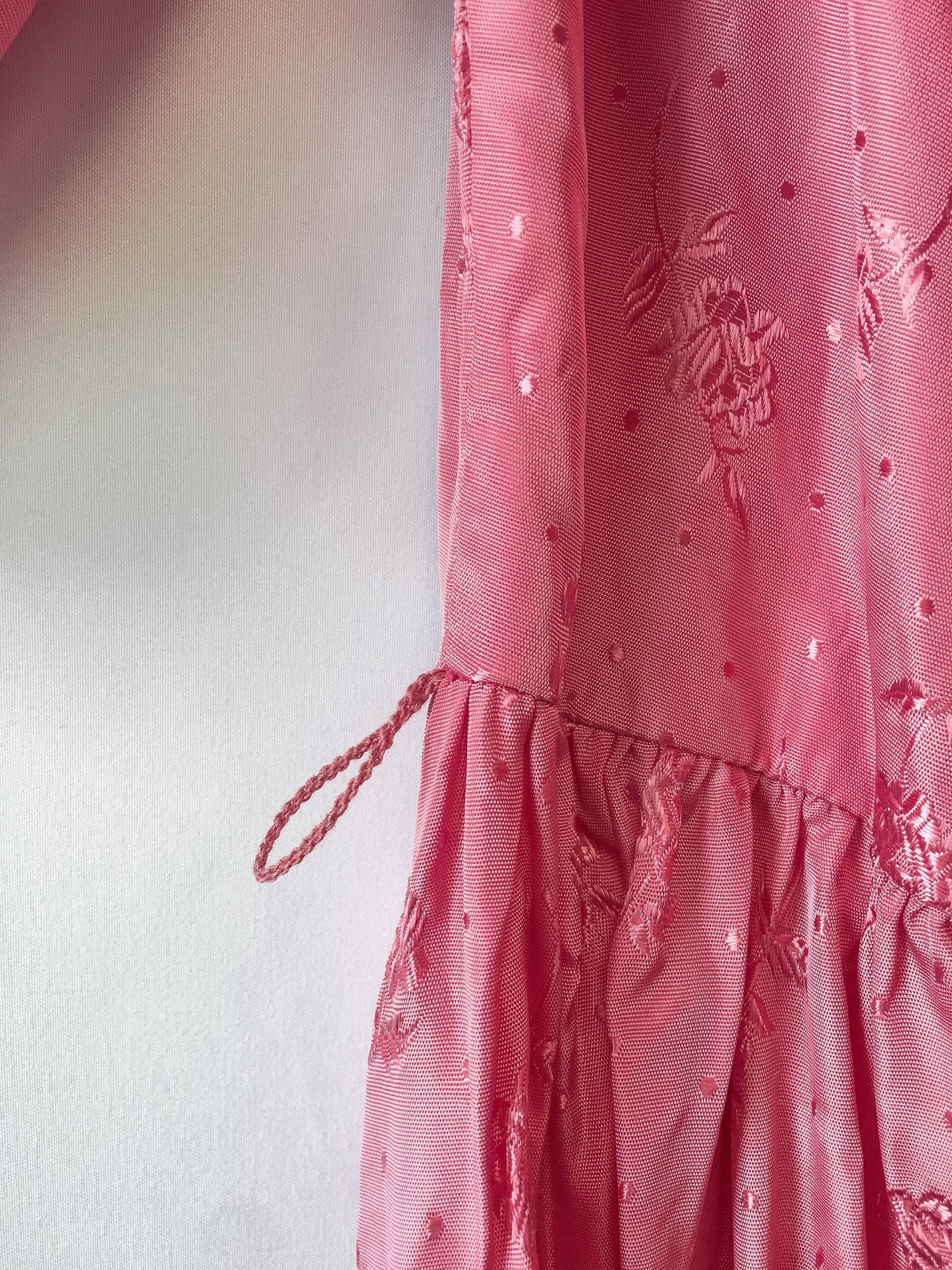 Vintage 80s Pink Floral Patterned Puff Sleeve Dress with Detachable Belt, Made in USA, Vintage 80s Bridgerton Inspired Prom/Party Dress