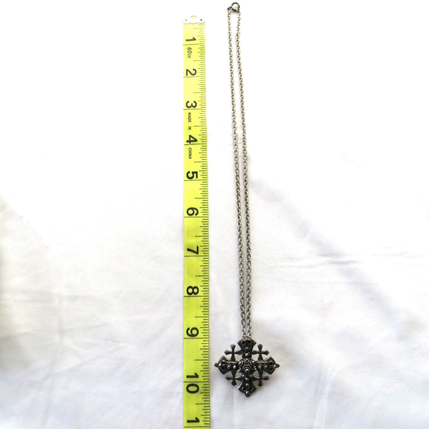 Vintage 1960's Crusader's Cross 900 Silver Pendant with Metal Chain, Vintage Jerusalem Jewelry