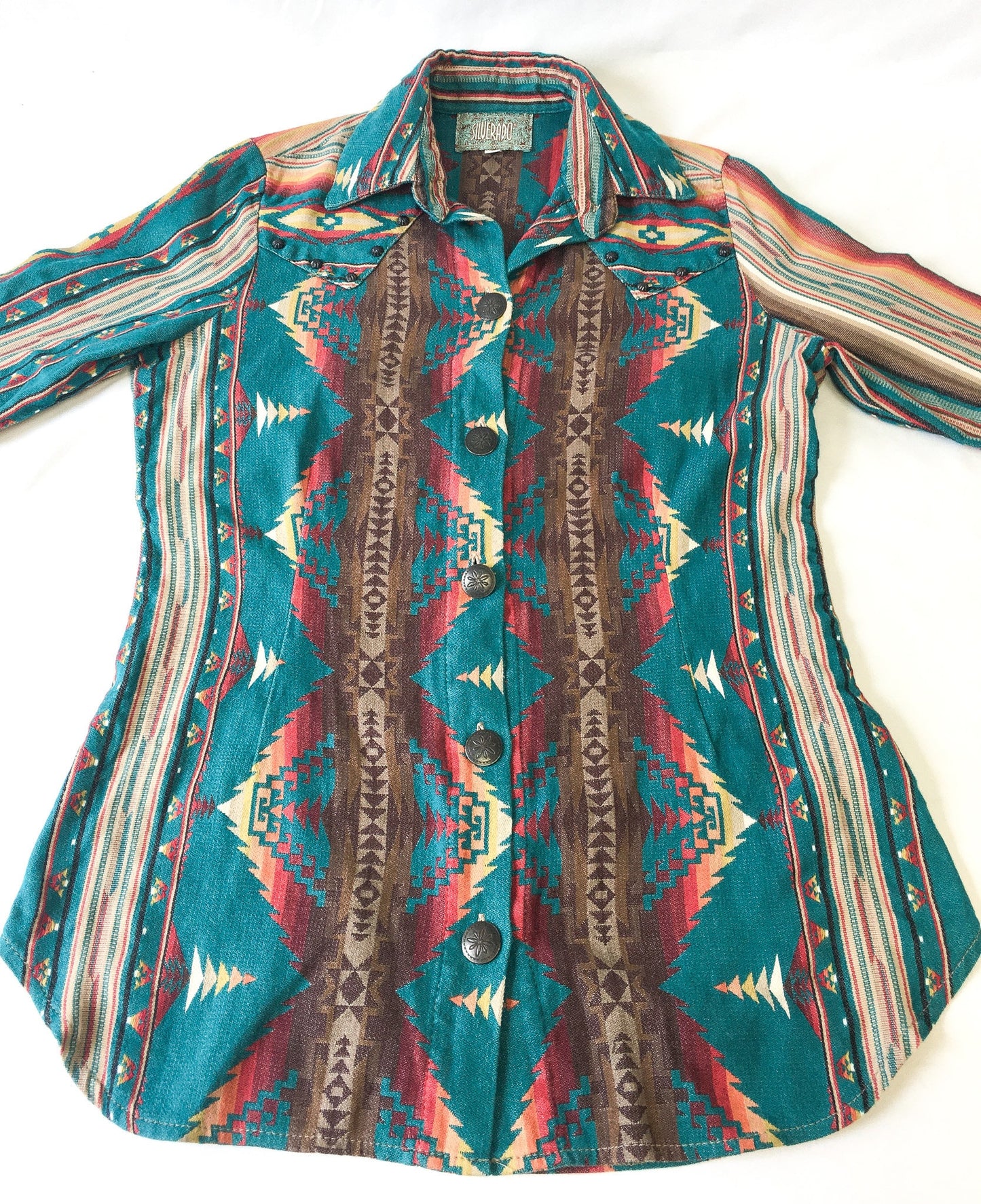 Vintage Silverado Houlihan Aztec Patterned Blouse, Women's Sz. S, Vintage Western Button Up