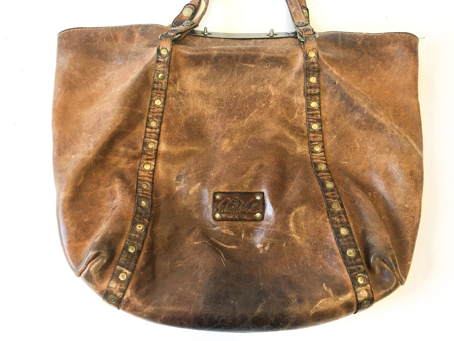 Vintage Patricia Nash Brown Naturally Distressed Leather Benvenuto Tote, Patricia Nash Handbag