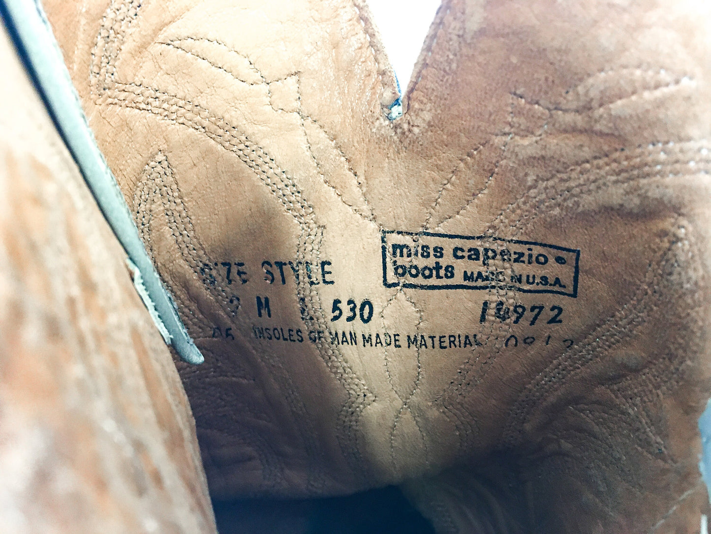 Vintage 70s Miss Capezio Grey Leather and Snake Embroidered Stacked Heel Cowboy Boots, Sz. 7 M, Vintage 70s Western Boots