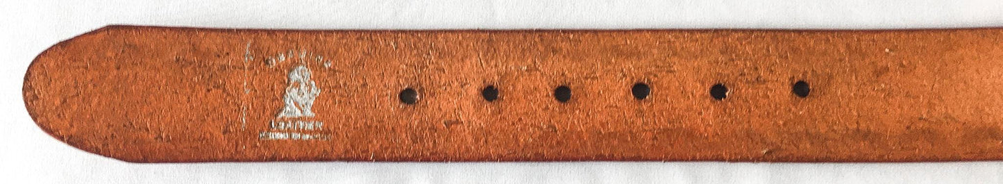 Vintage Handmade Orange Tooled Leather Woven Belt, Sz. 38, Vintage Western Belt