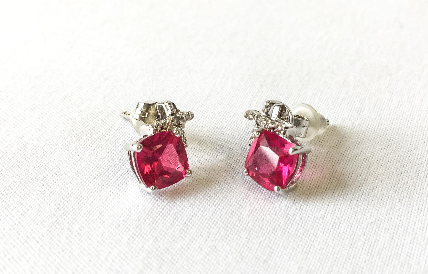 Ruby and Diamond 925 Stud Earrings