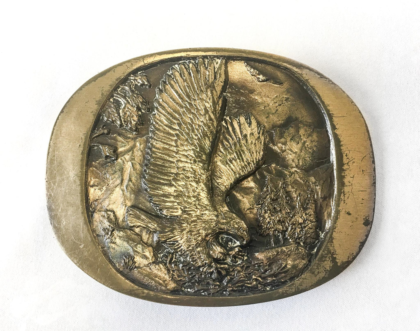 Vintage 80s High Mesa Solid Bronze Eagle Engraved Belt Buckle, Vintage Western Belt Buckle