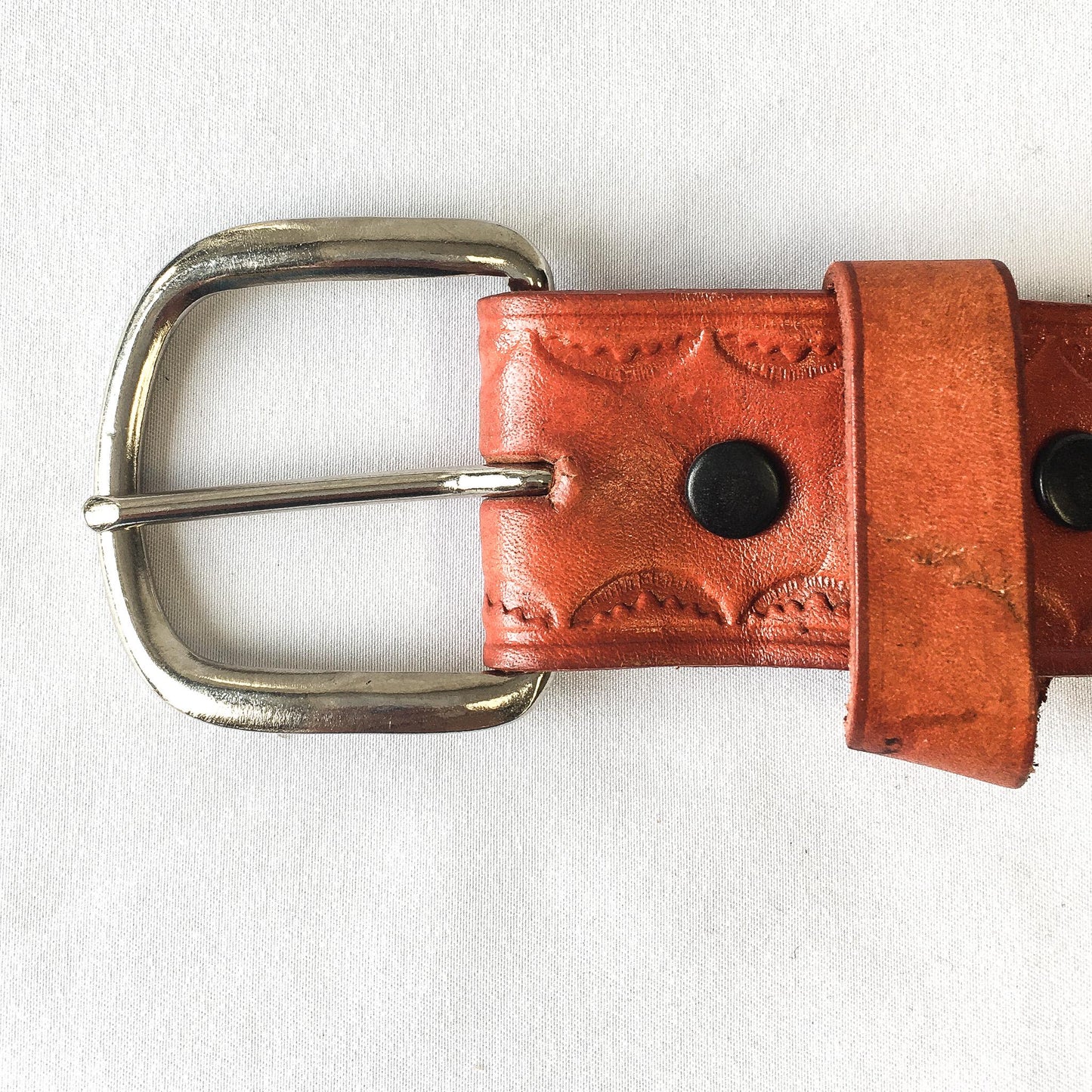 Vintage Handmade Orange Tooled Leather Woven Belt, Sz. 38, Vintage Western Belt