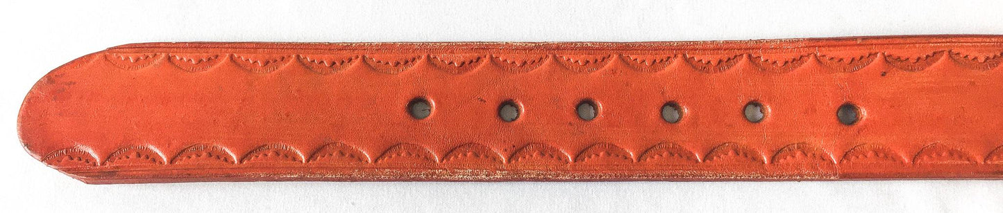 Vintage Handmade Orange Tooled Leather Woven Belt, Sz. 38, Vintage Western Belt