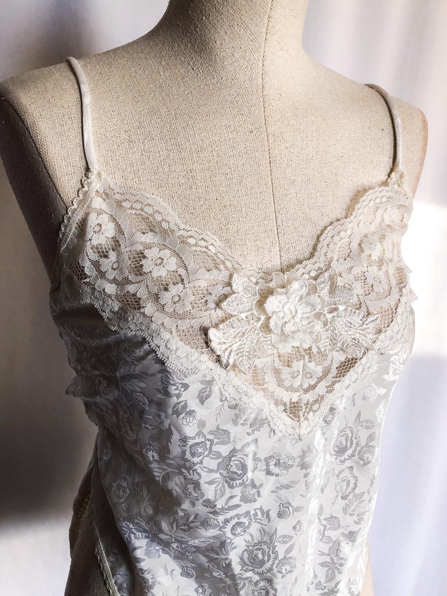Vintage 90s 'Delicates' Lace Cream Teddy Bodysuit, Sz. S
