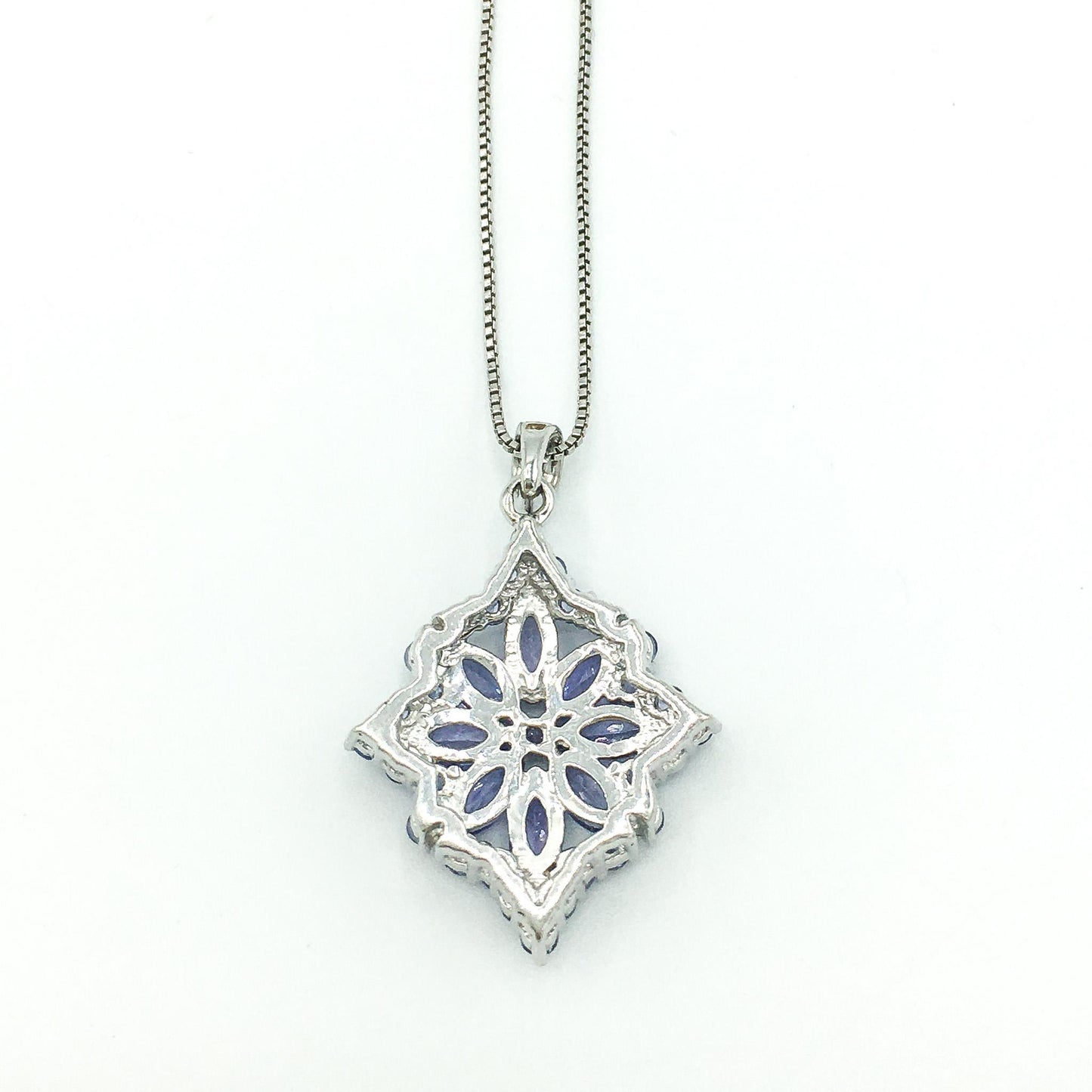 925 Silver Tanzanite Halo Starburst Pendant Necklace on 925 Chain, 18-20"