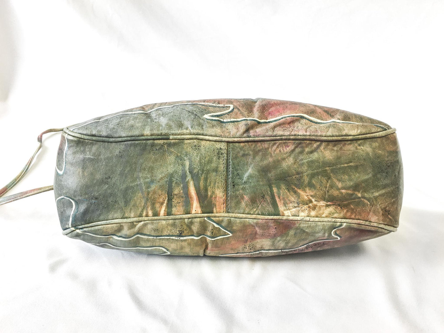 Vintage 80s Fancy Nancy Muted Rainbow Hand-Painted Leather Crossbody Handbag
