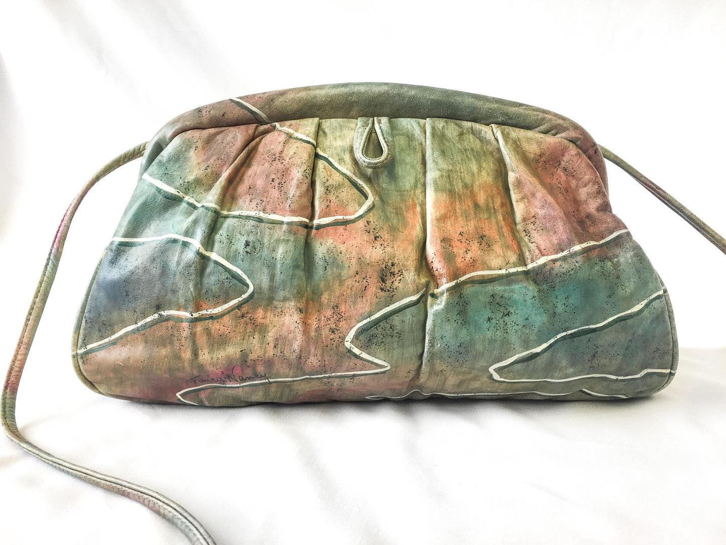 Vintage 80s Fancy Nancy Muted Rainbow Hand-Painted Leather Crossbody Handbag