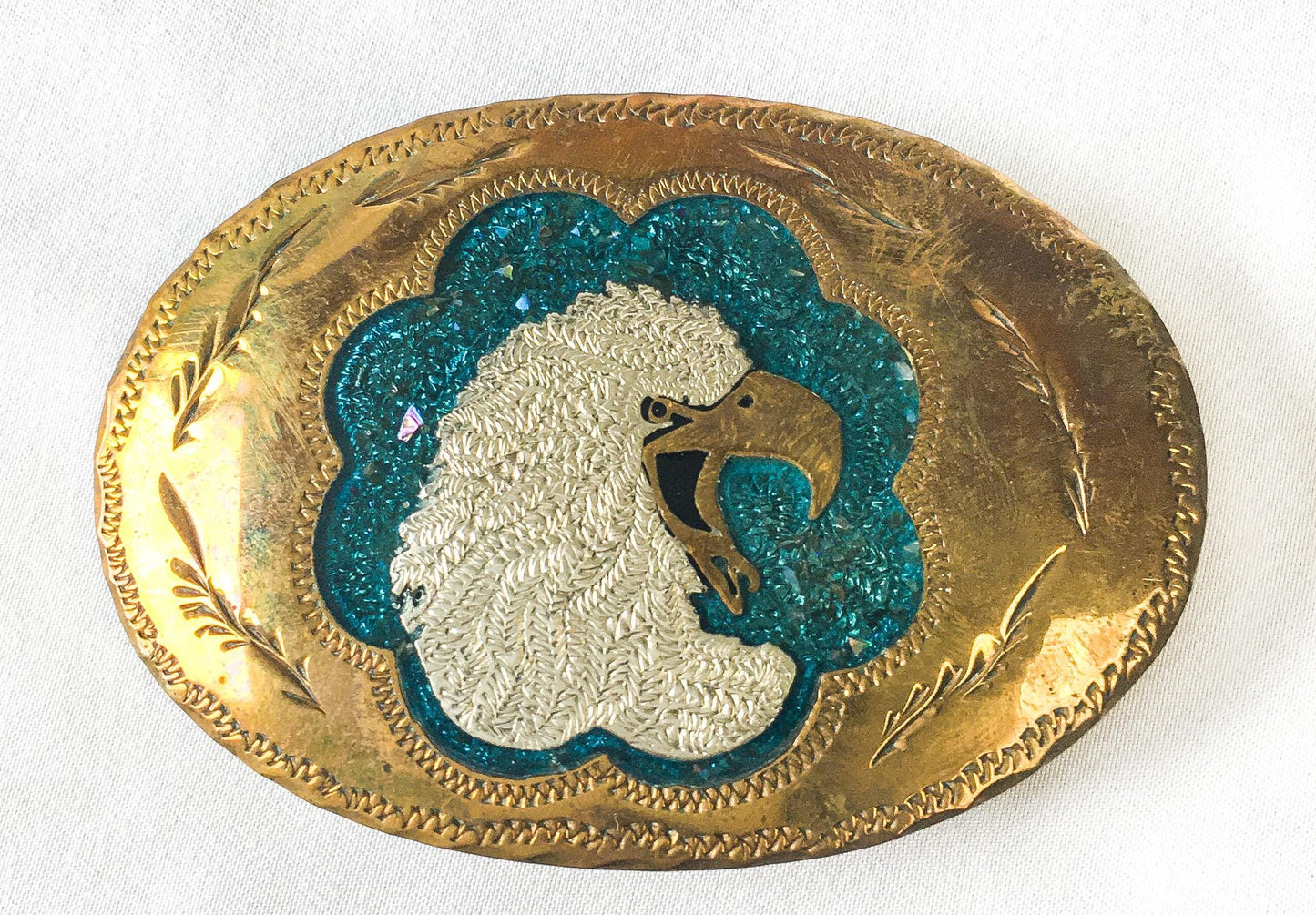 Vintage 80s Handcrafted Brass and Aluminum Bald Eagle Head Belt Buckle, One of a Kind, Vintage Western Belt Buckle