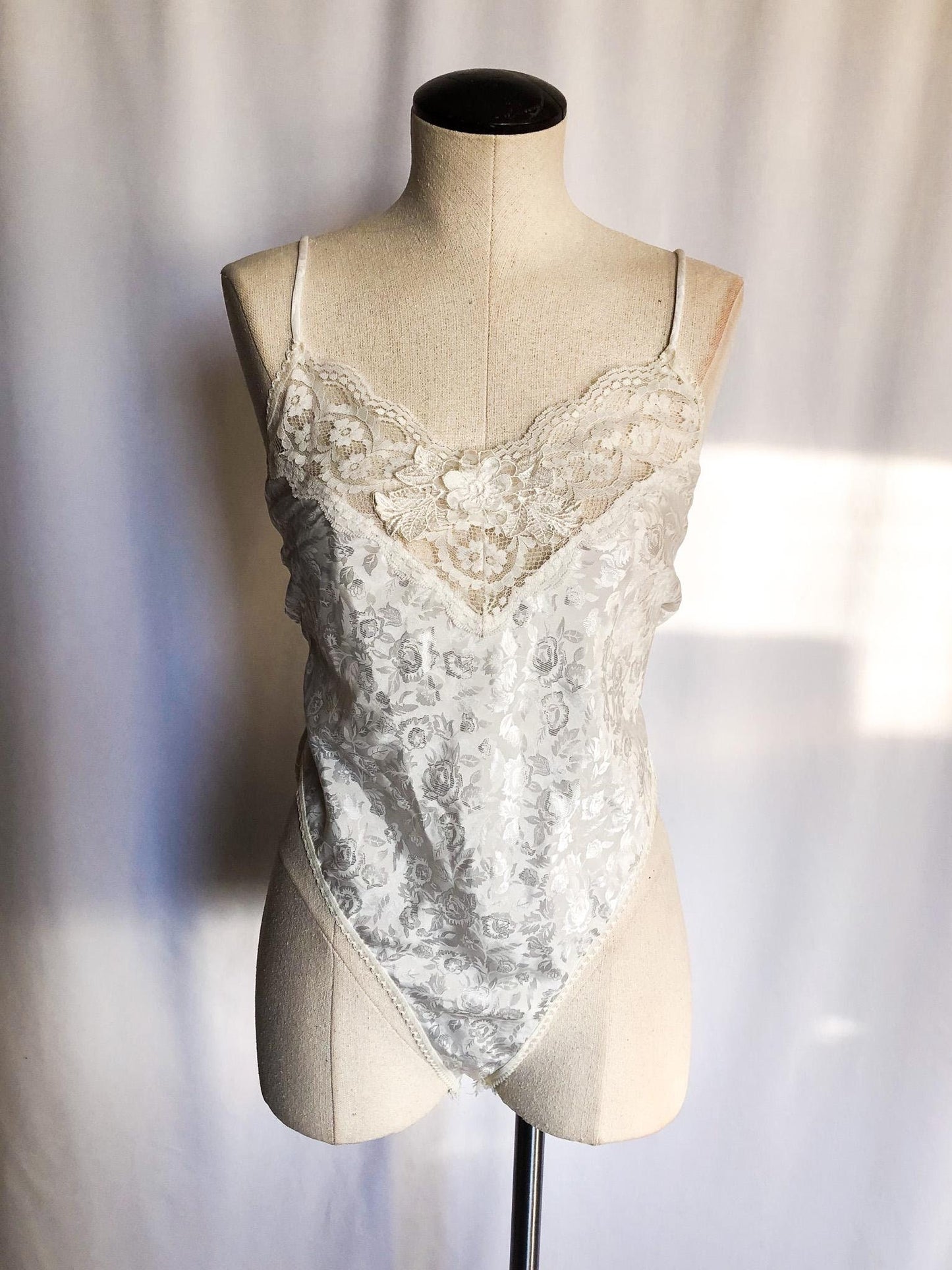 Vintage 90s 'Delicates' Lace Cream Teddy Bodysuit, Sz. S